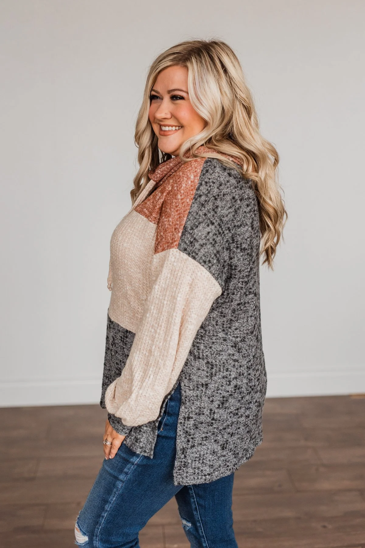 Flawless Looks Cowl Neck Top- Rust, Beige & Charcoal - Image 12
