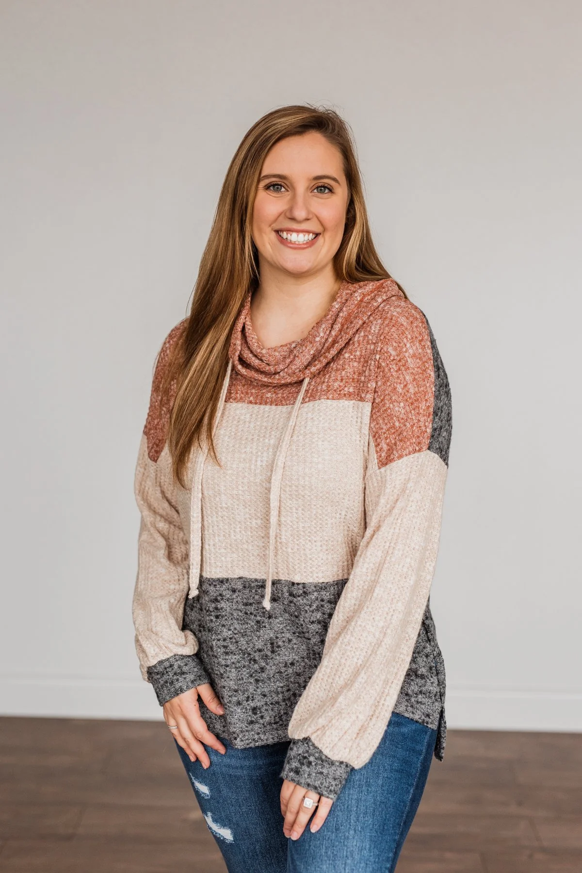 Flawless Looks Cowl Neck Top- Rust, Beige & Charcoal - Image 7
