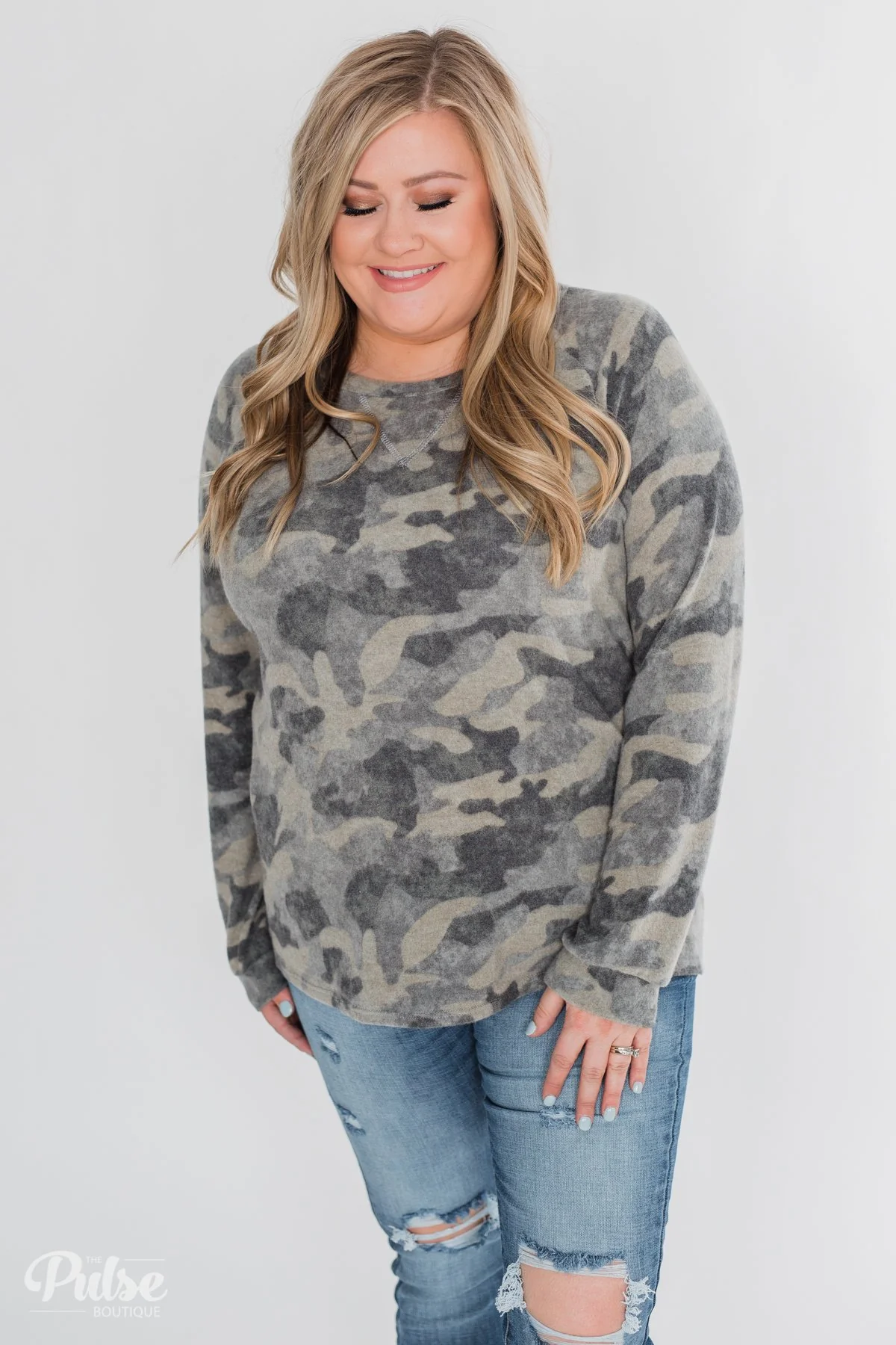 Fleece Pullover Top- Grey Camo - Image 10