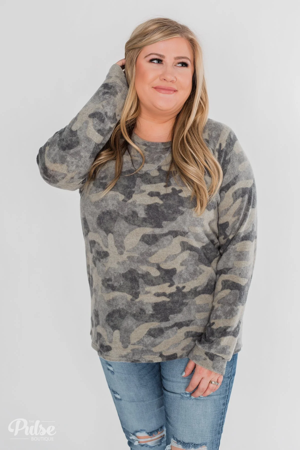 Fleece Pullover Top- Grey Camo - Image 11