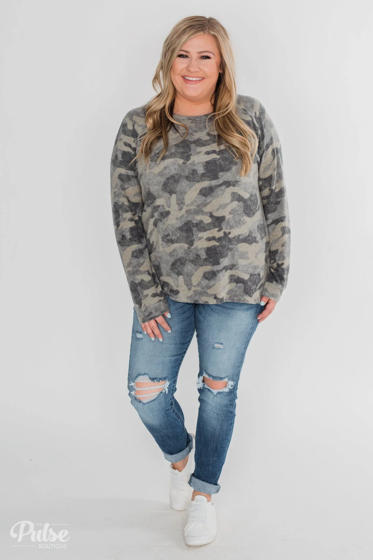 Fleece Pullover Top- Grey Camo - Image 3