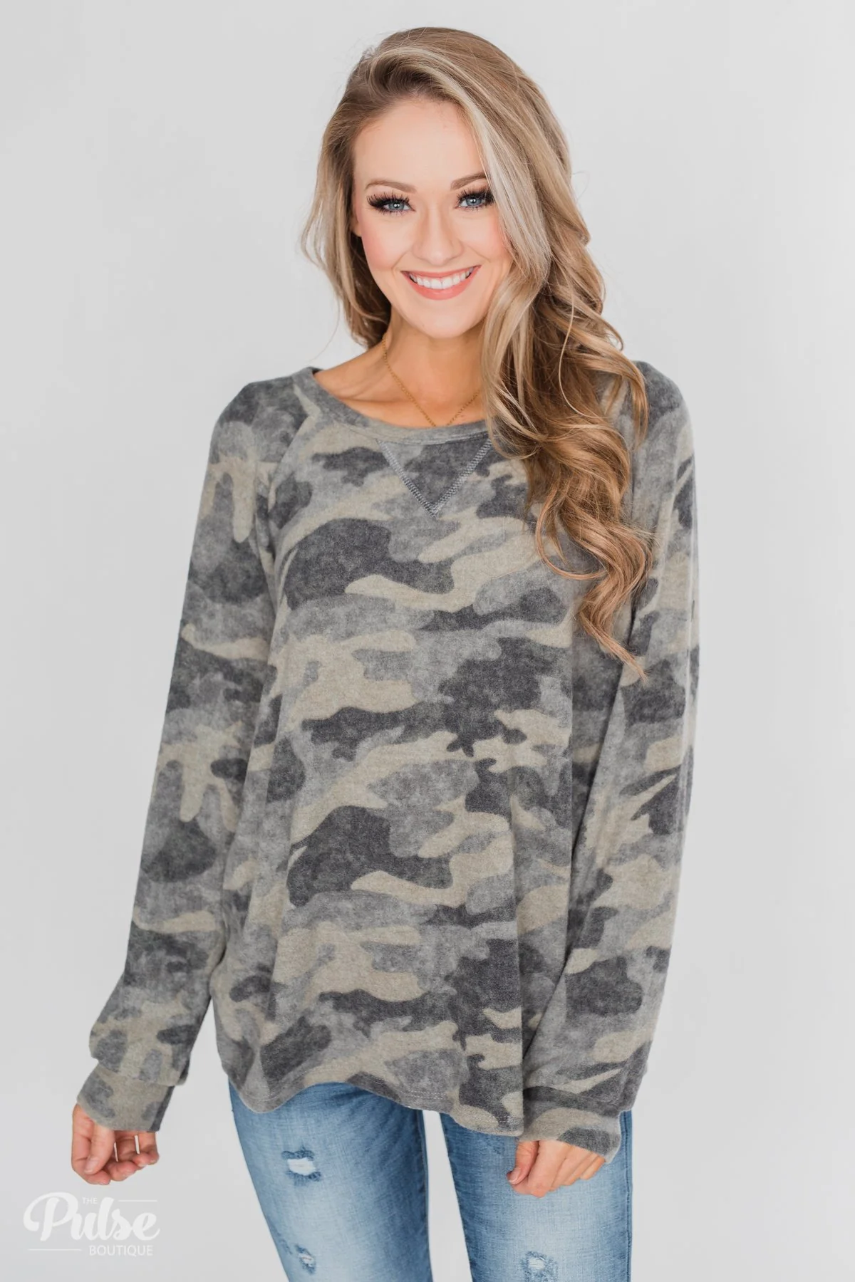 Fleece Pullover Top- Grey Camo - Image 6
