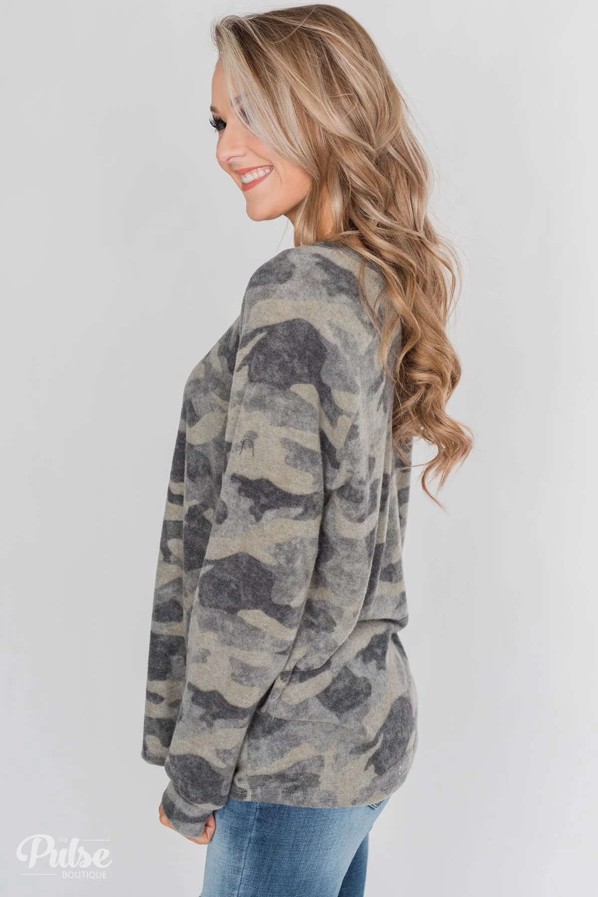 Fleece Pullover Top- Grey Camo - Image 8