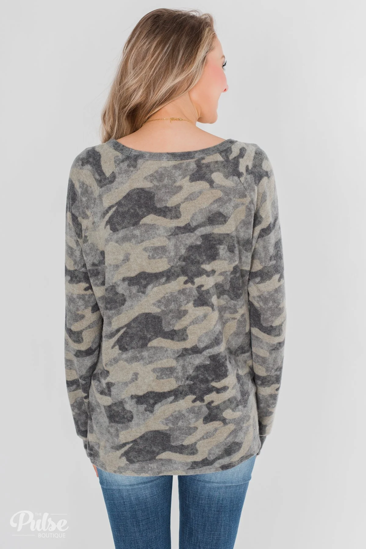 Fleece Pullover Top- Grey Camo - Image 9