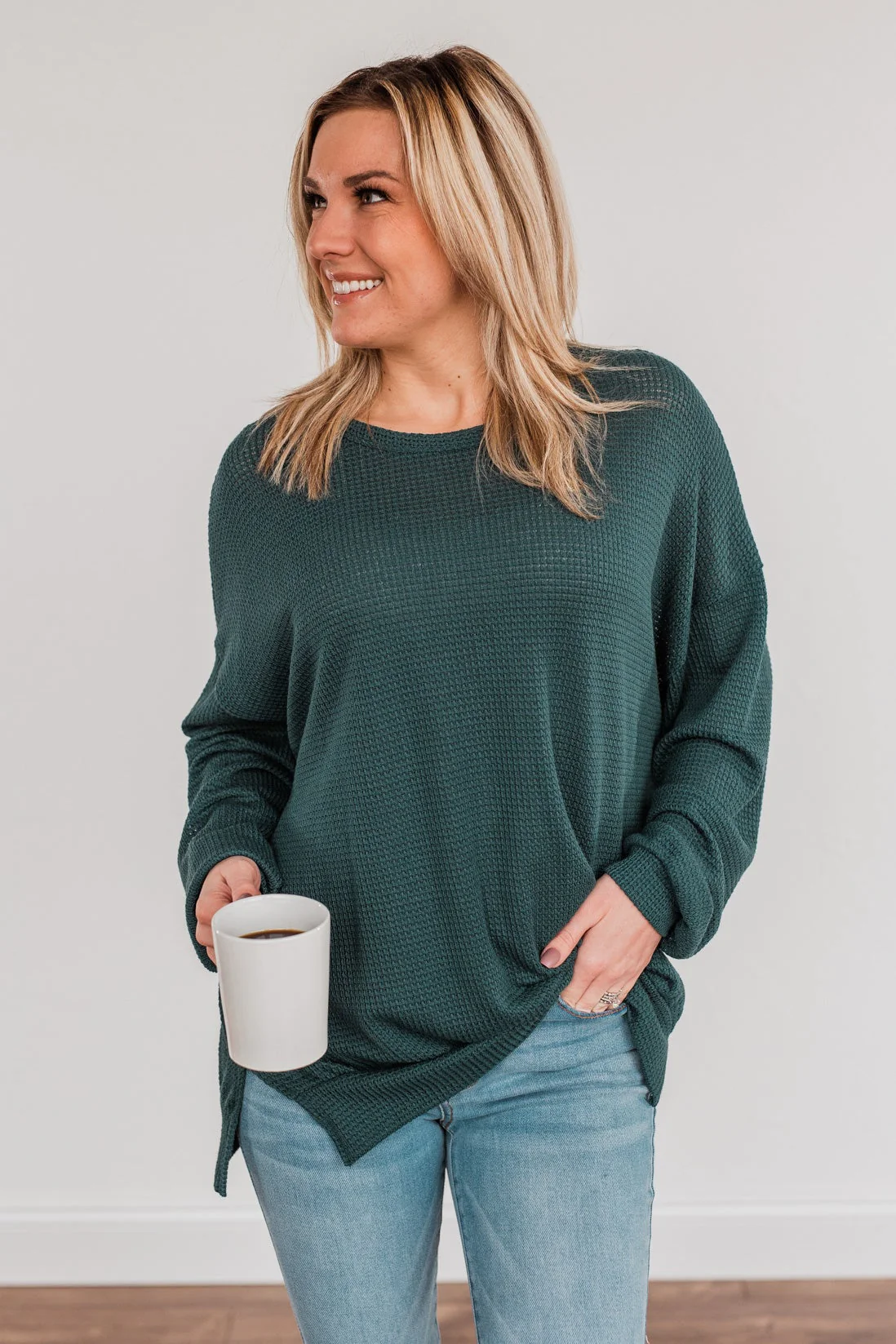Fleeting Glances Knit Long Sleeve Top- Dark Teal - Image 4