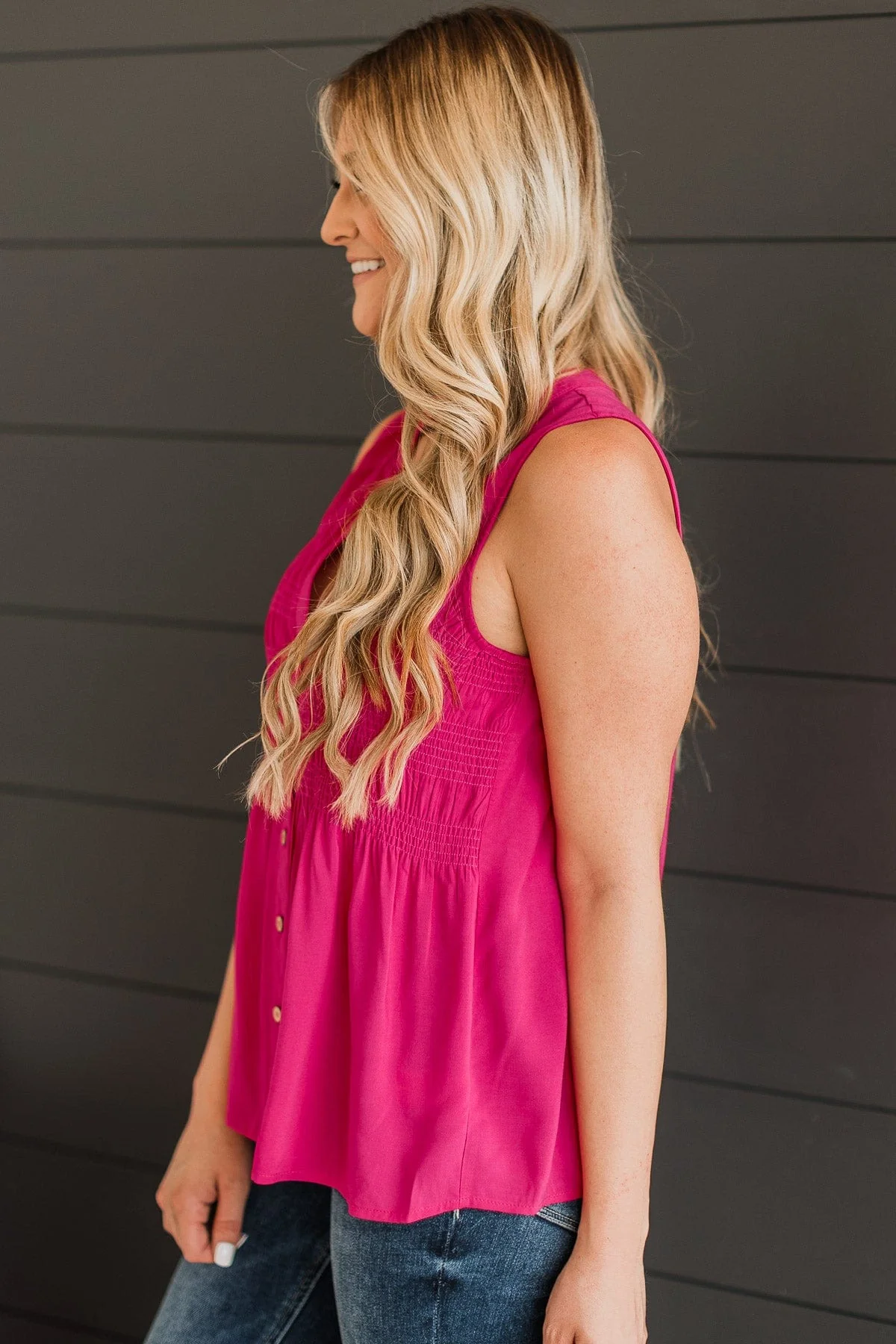 Flirting With Desire Sleeveless Top- Fuchsia - Image 4