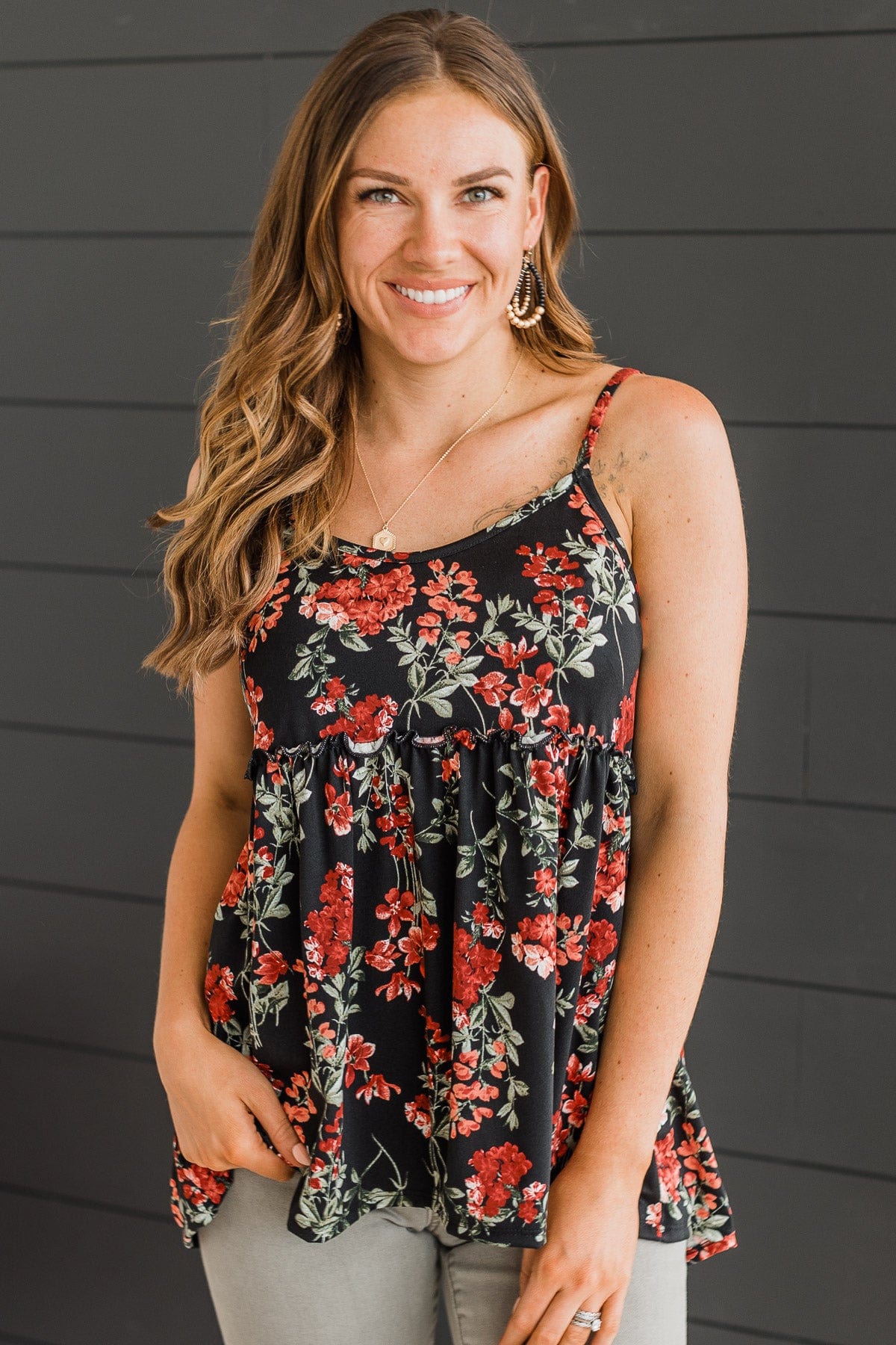 Flirting With Fate Floral Tank Top- Black - Image 2