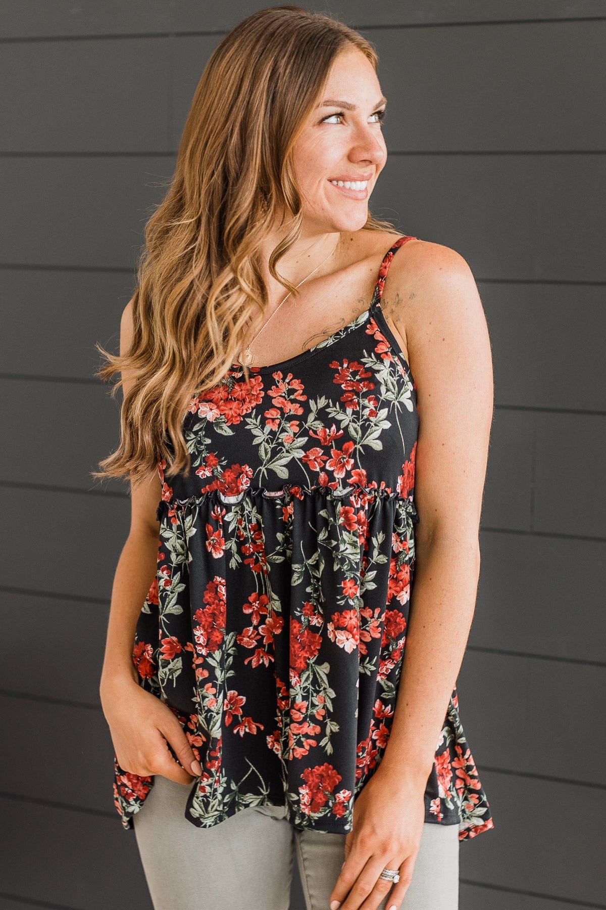 Flirting With Fate Floral Tank Top- Black - Image 4