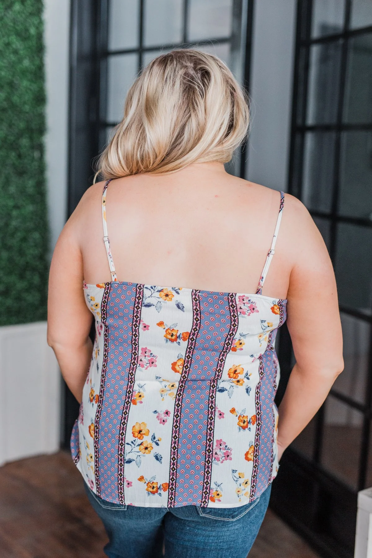 Flirty and Fun Keyhole Tank Top- Ivory & Dusty Blue - Image 12