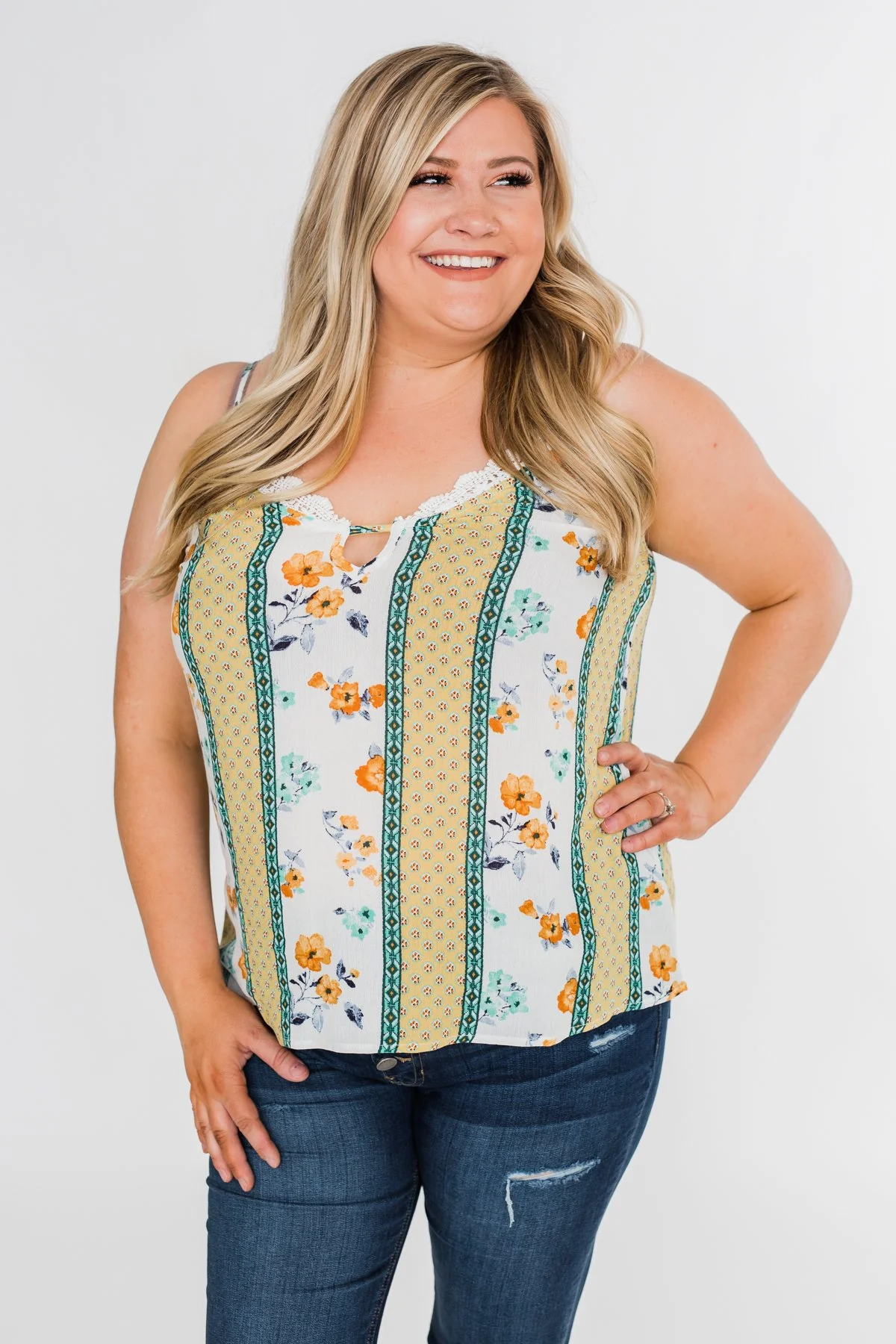 Flirty and Fun Keyhole Tank Top- Yellow - Image 6