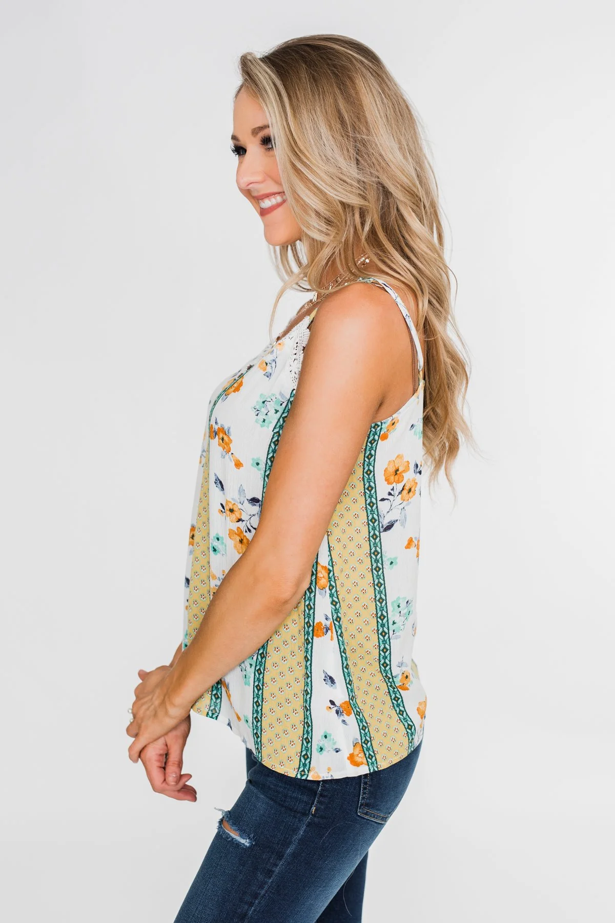 Flirty and Fun Keyhole Tank Top- Yellow - Image 8