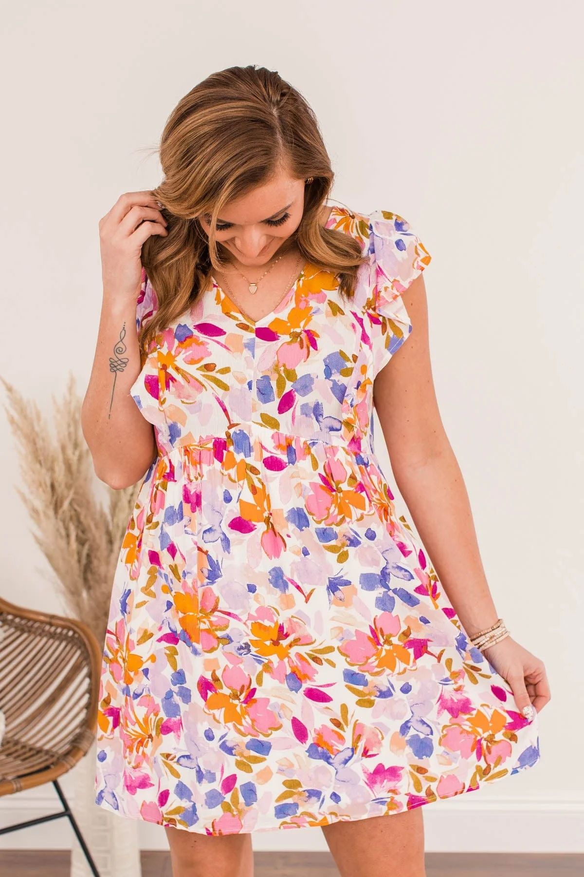 Flirty Flourish Floral Mini Dress- Lilac & Orange - Image 3