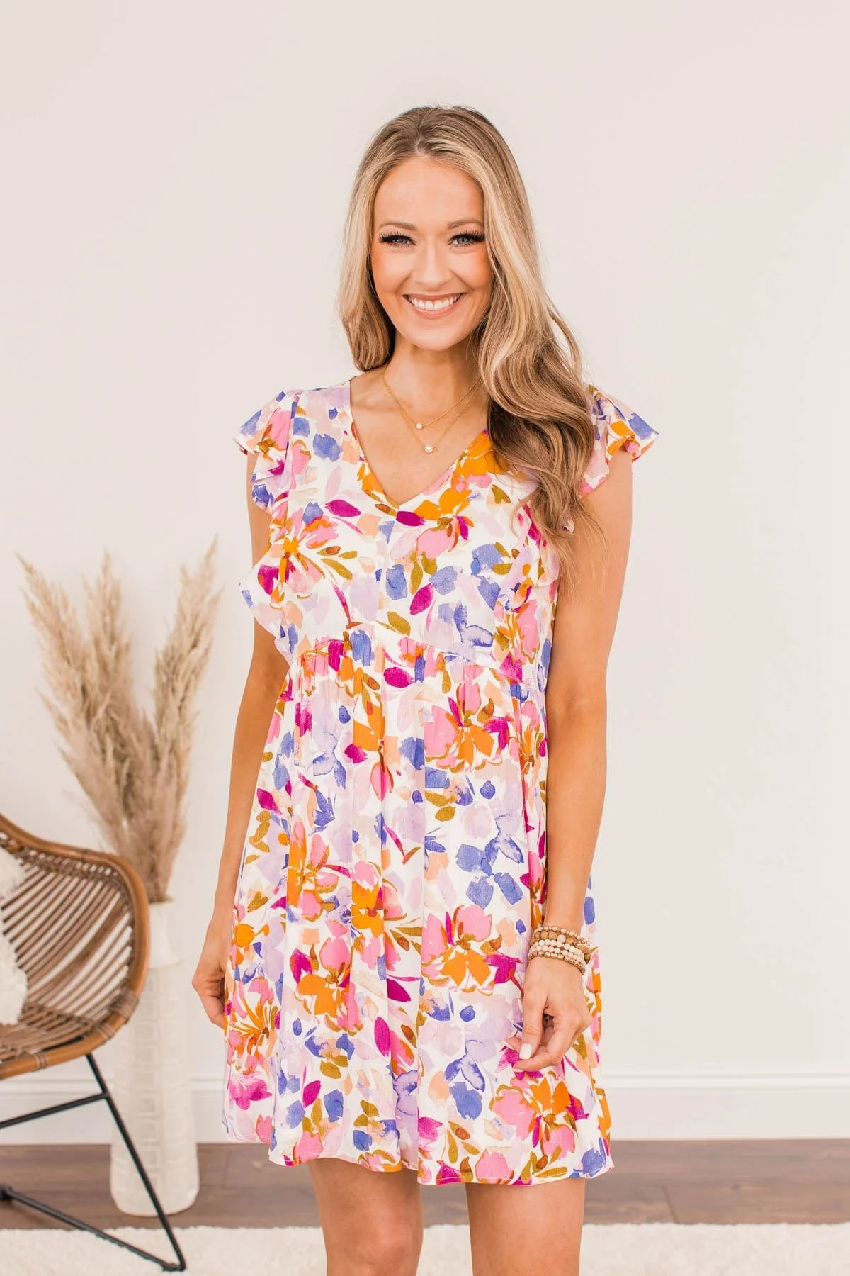 Flirty Flourish Floral Mini Dress- Lilac & Orange - Image 5
