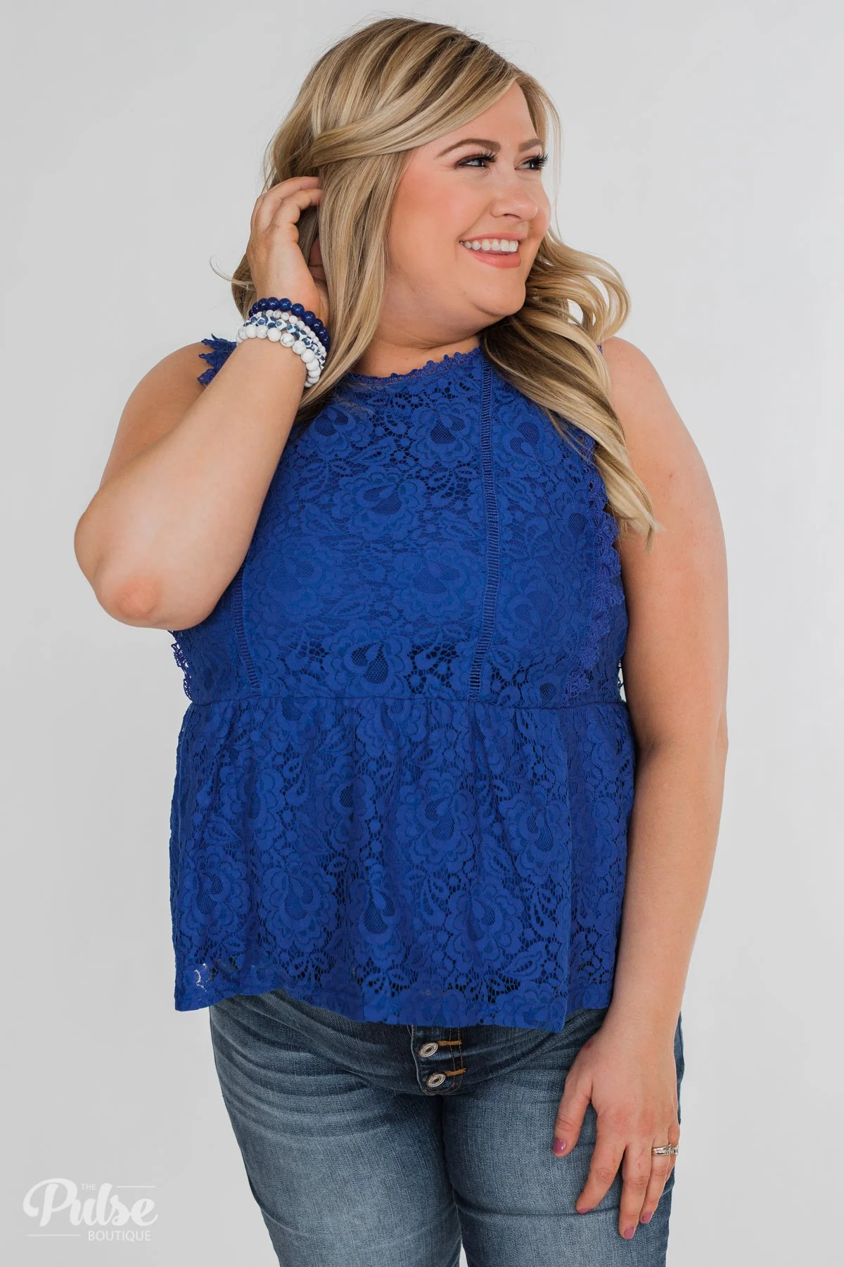 Flirty in Lace Tank Top- Royal Blue - Image 12