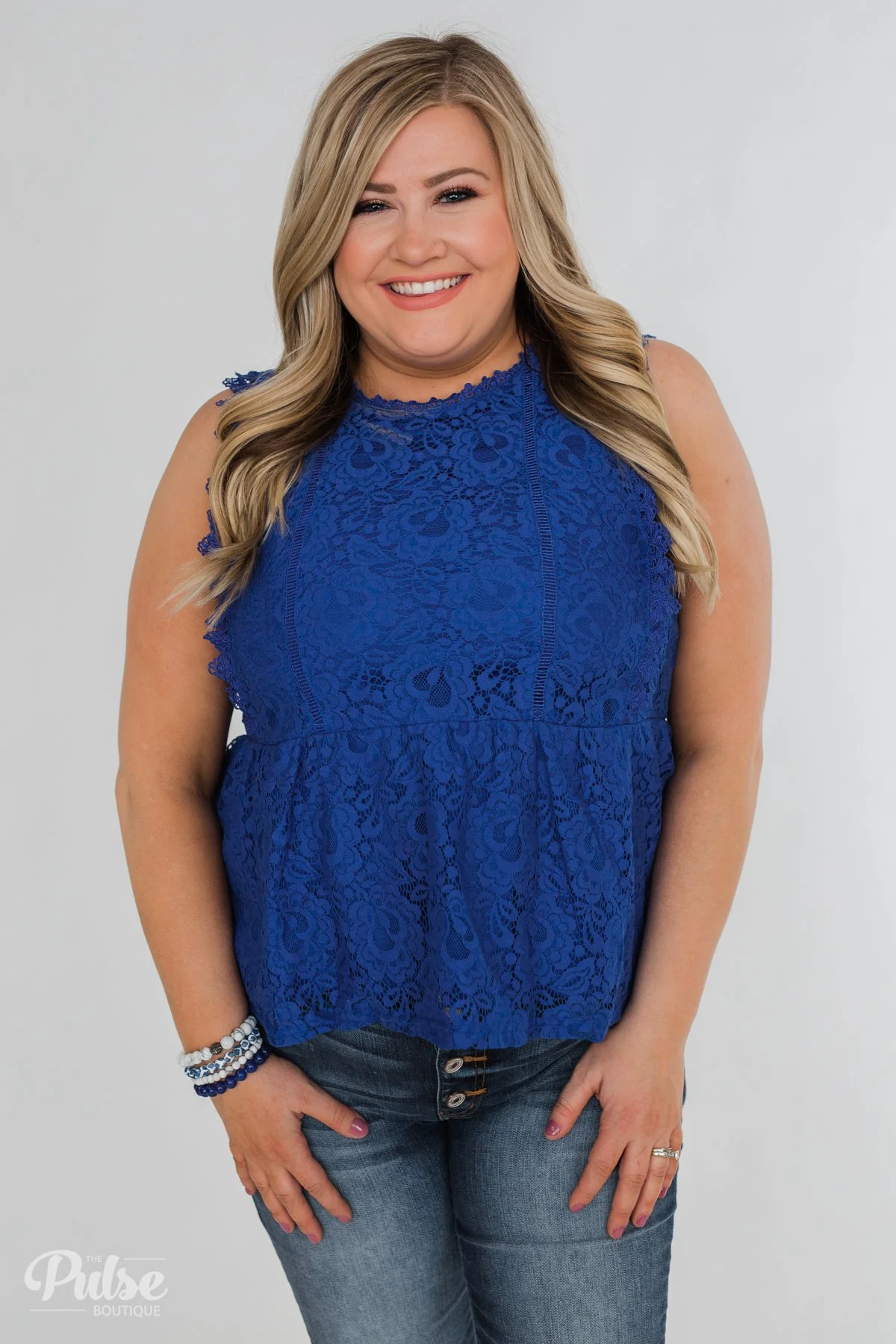 Flirty in Lace Tank Top- Royal Blue - Image 2