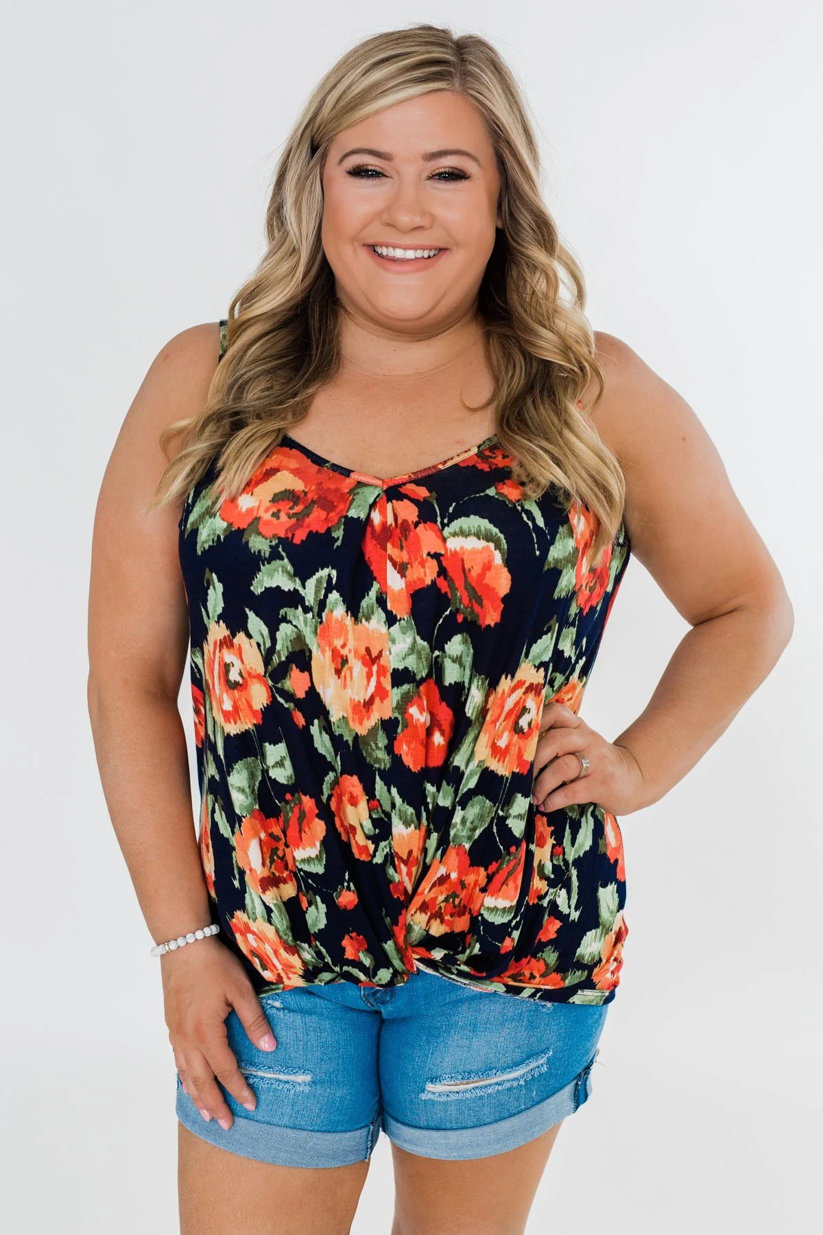 Flirty & Thriving Floral Tank Top- Navy - Image 2
