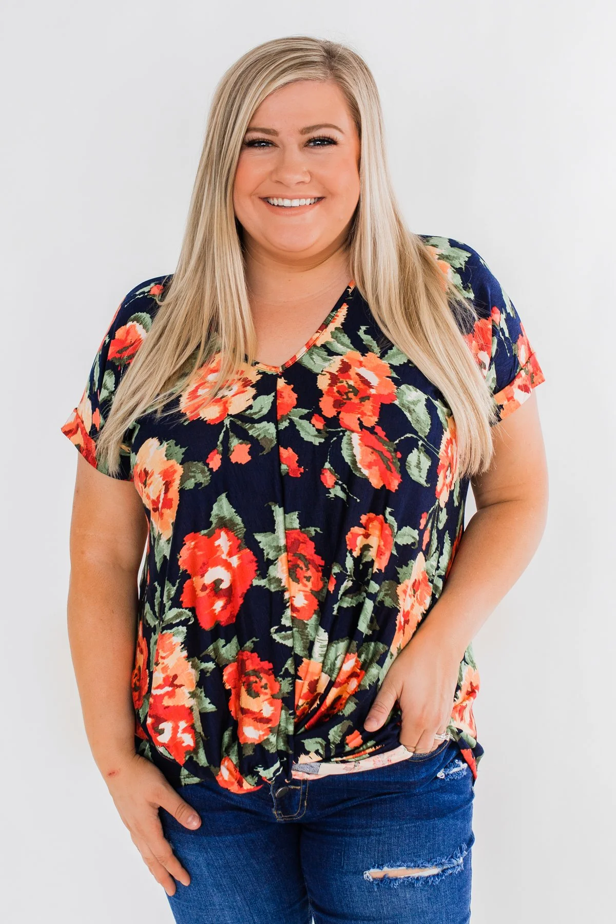 Flirty & Thriving Short Sleeve Floral Top- Deep Navy - Image 7