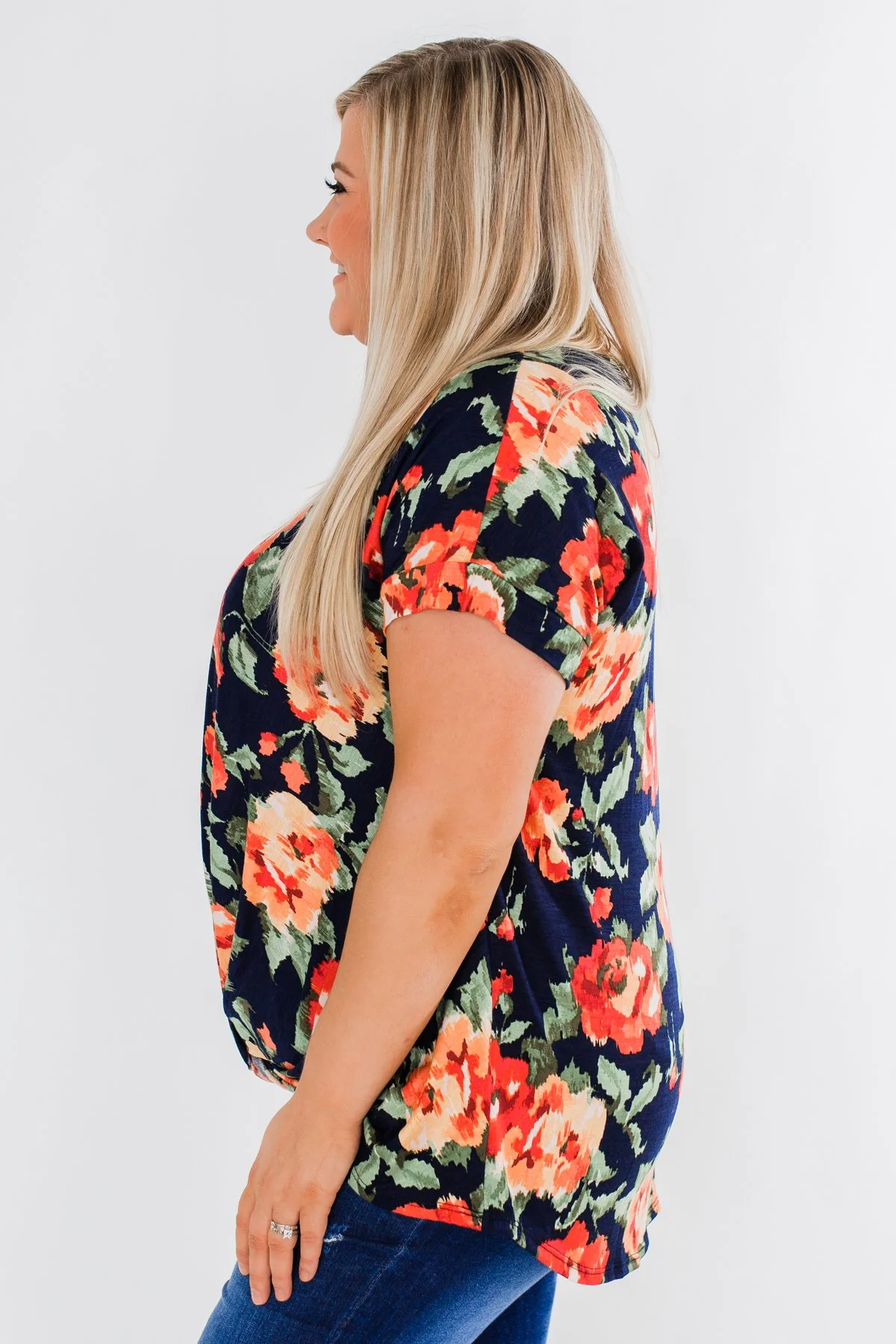 Flirty & Thriving Short Sleeve Floral Top- Deep Navy - Image 9
