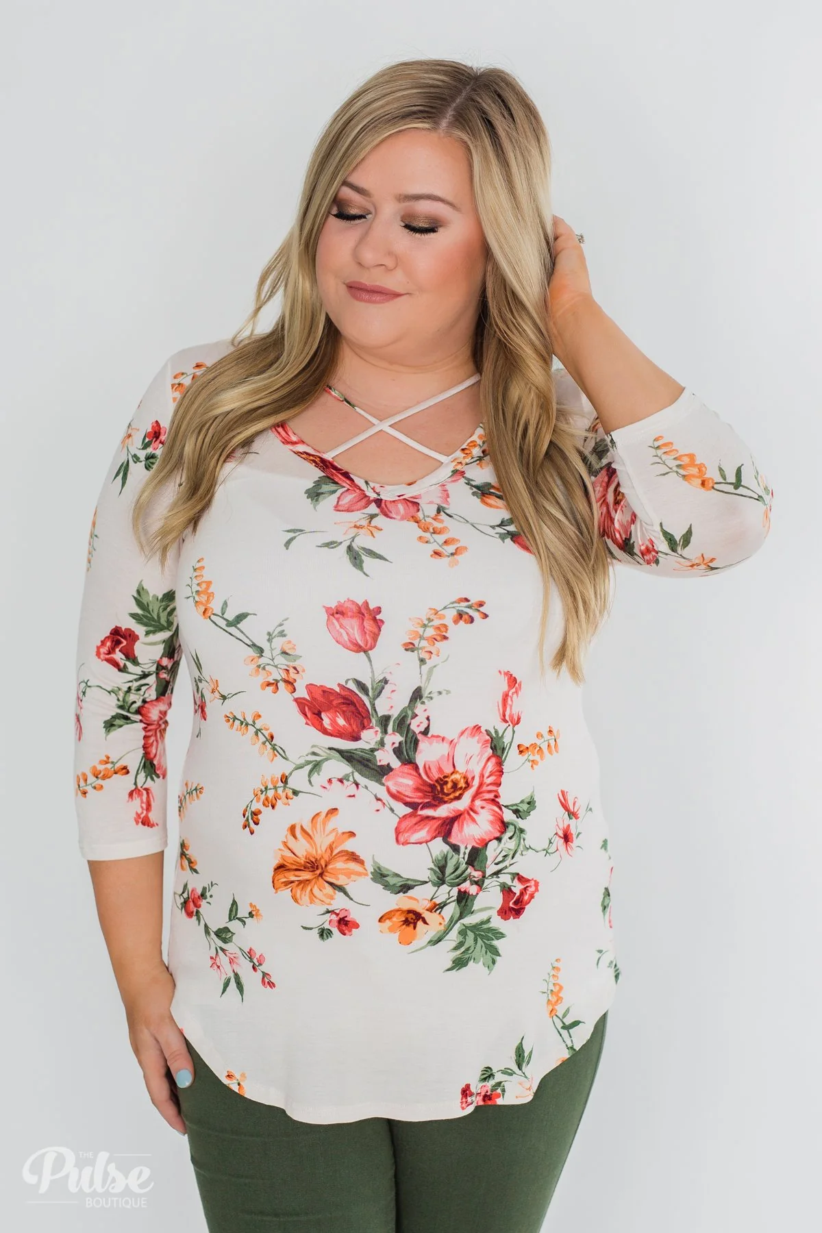 Across The Way Floral 3/4 Sleeve Top- Light Blush - Image 10