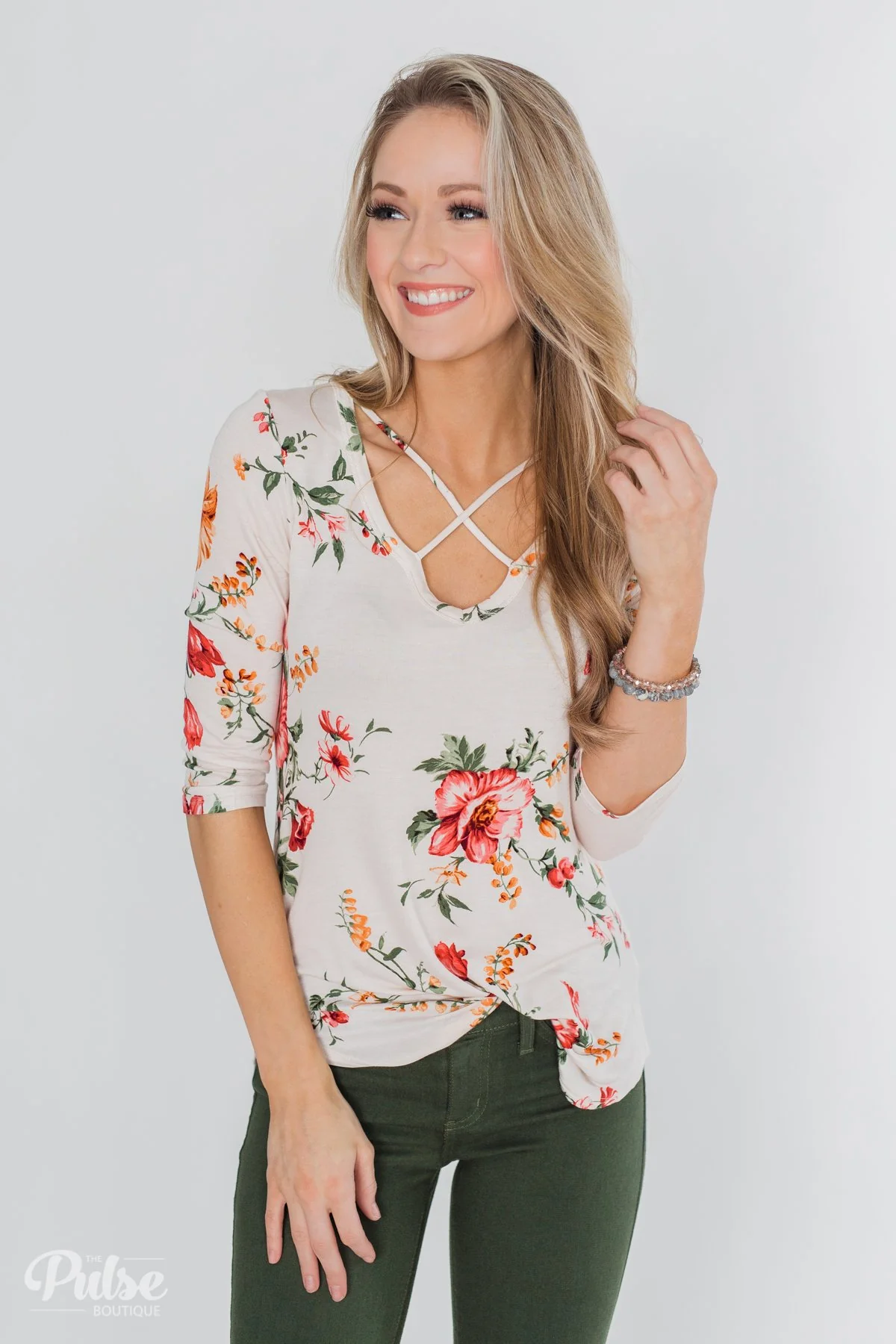 Across The Way Floral 3/4 Sleeve Top- Light Blush - Image 6