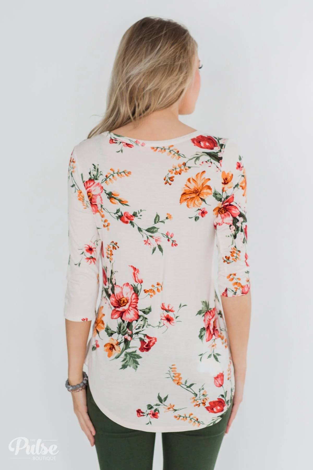 Across The Way Floral 3/4 Sleeve Top- Light Blush - Image 8