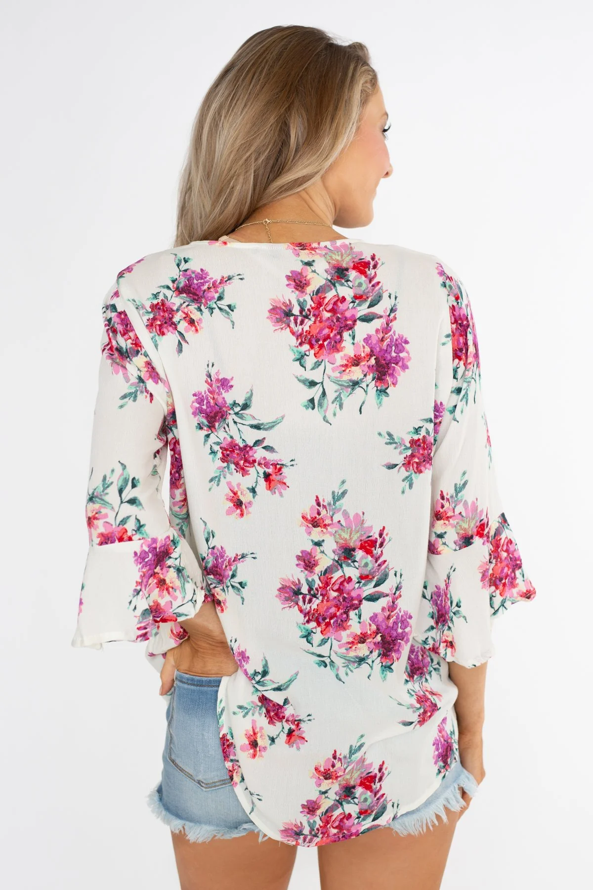 Floral Affection Wrap Blouse- Ivory - Image 12