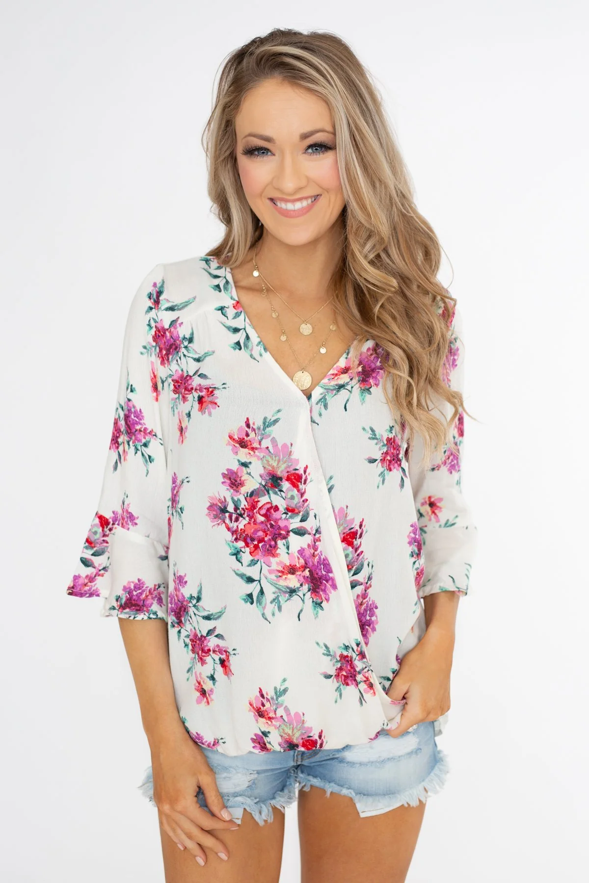 Floral Affection Wrap Blouse- Ivory - Image 4