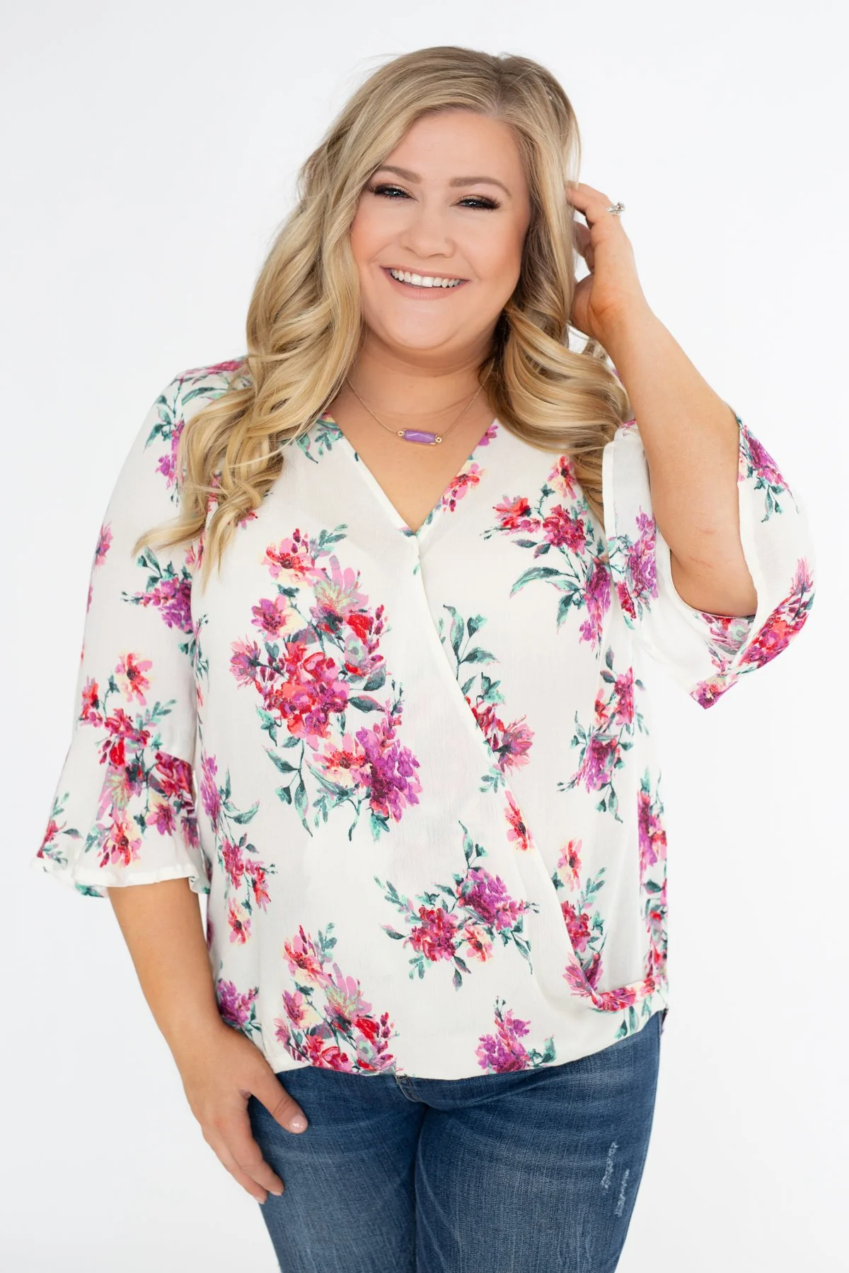 Floral Affection Wrap Blouse- Ivory - Image 5