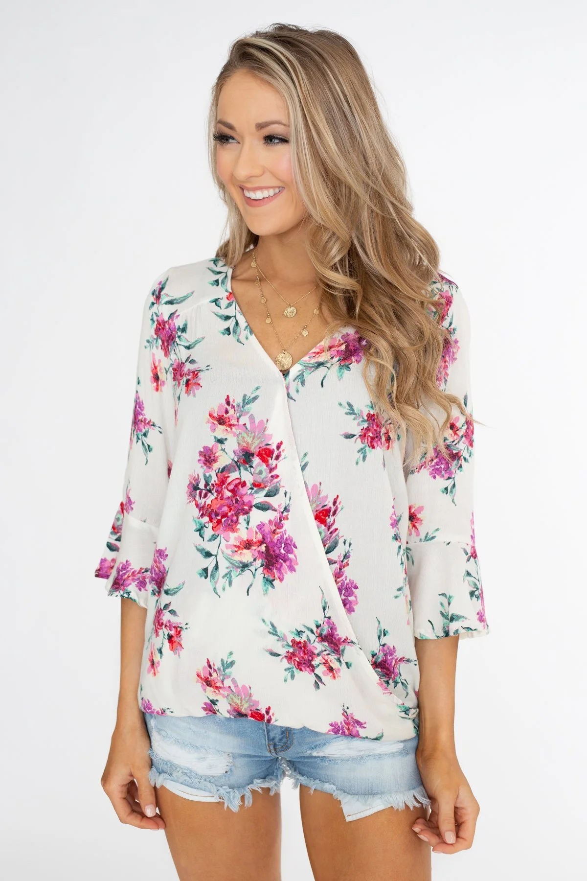 Floral Affection Wrap Blouse- Ivory - Image 6
