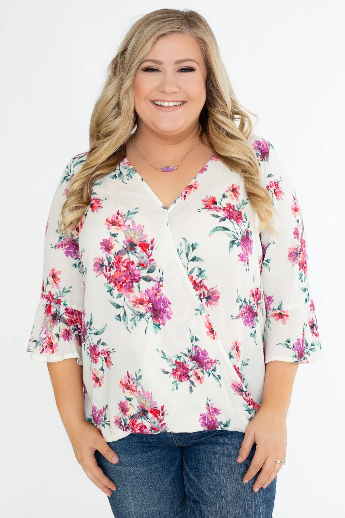 Floral Affection Wrap Blouse- Ivory - Image 7