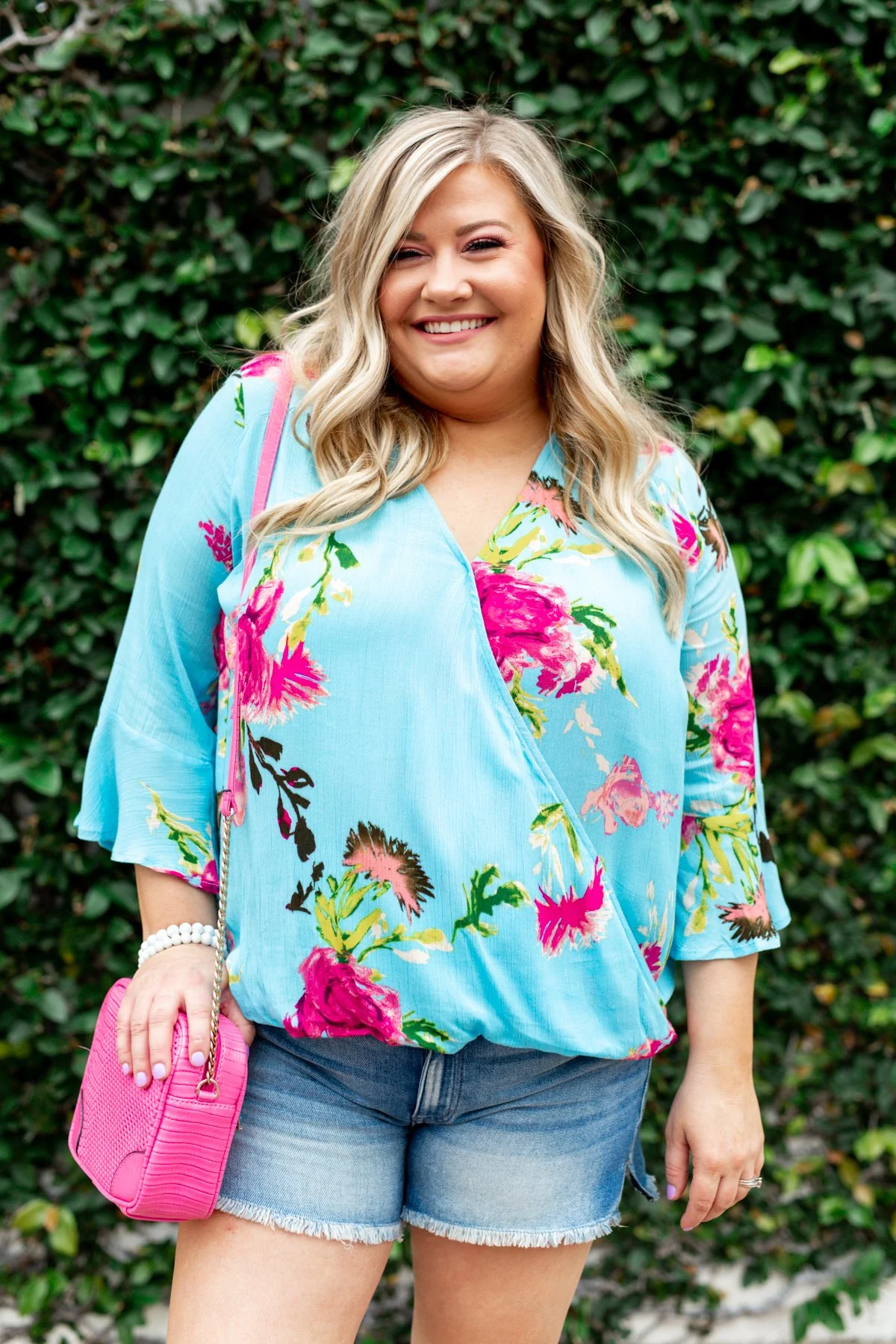 Floral Affection Wrap Blouse- Sky Blue - Image 2