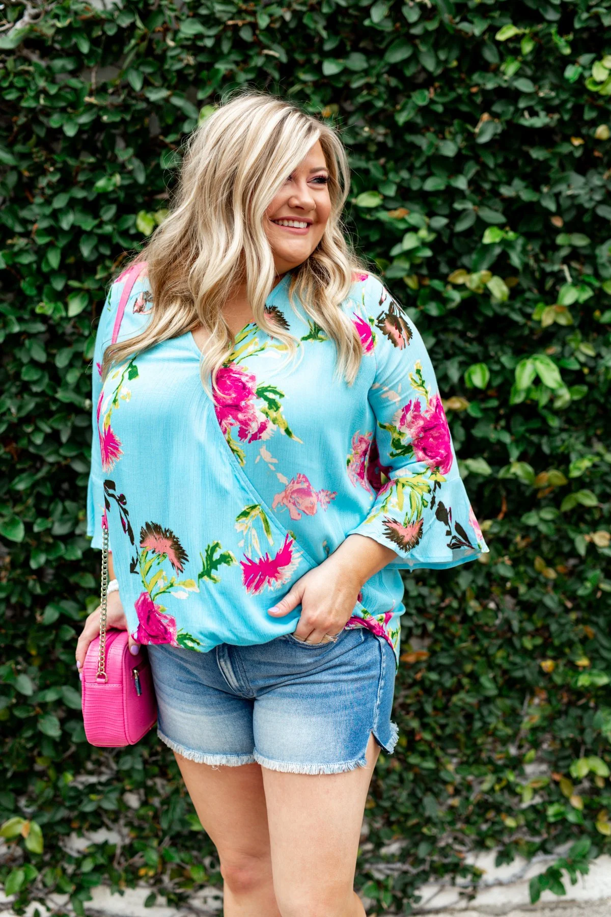 Floral Affection Wrap Blouse- Sky Blue - Image 3