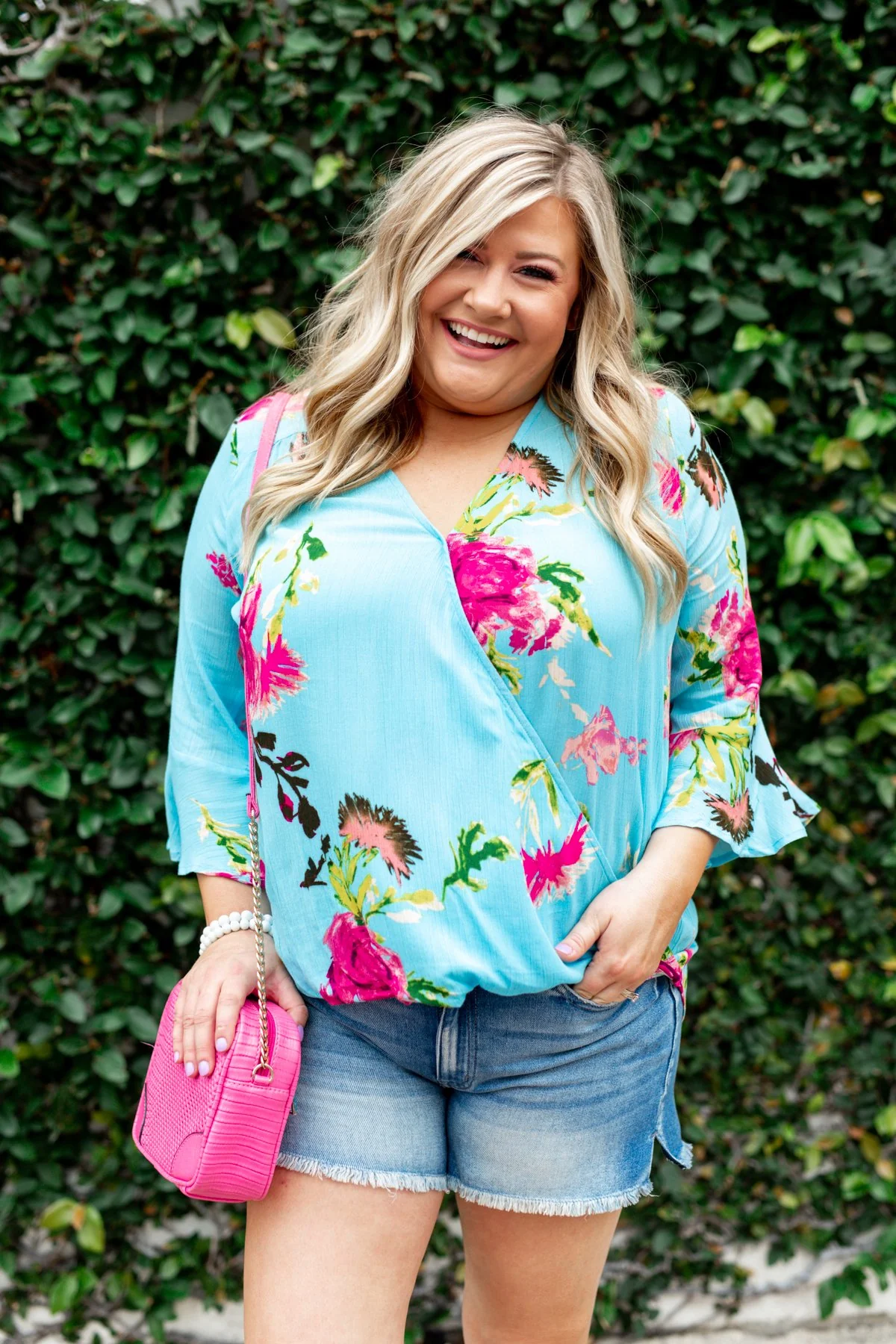 Floral Affection Wrap Blouse- Sky Blue - Image 4