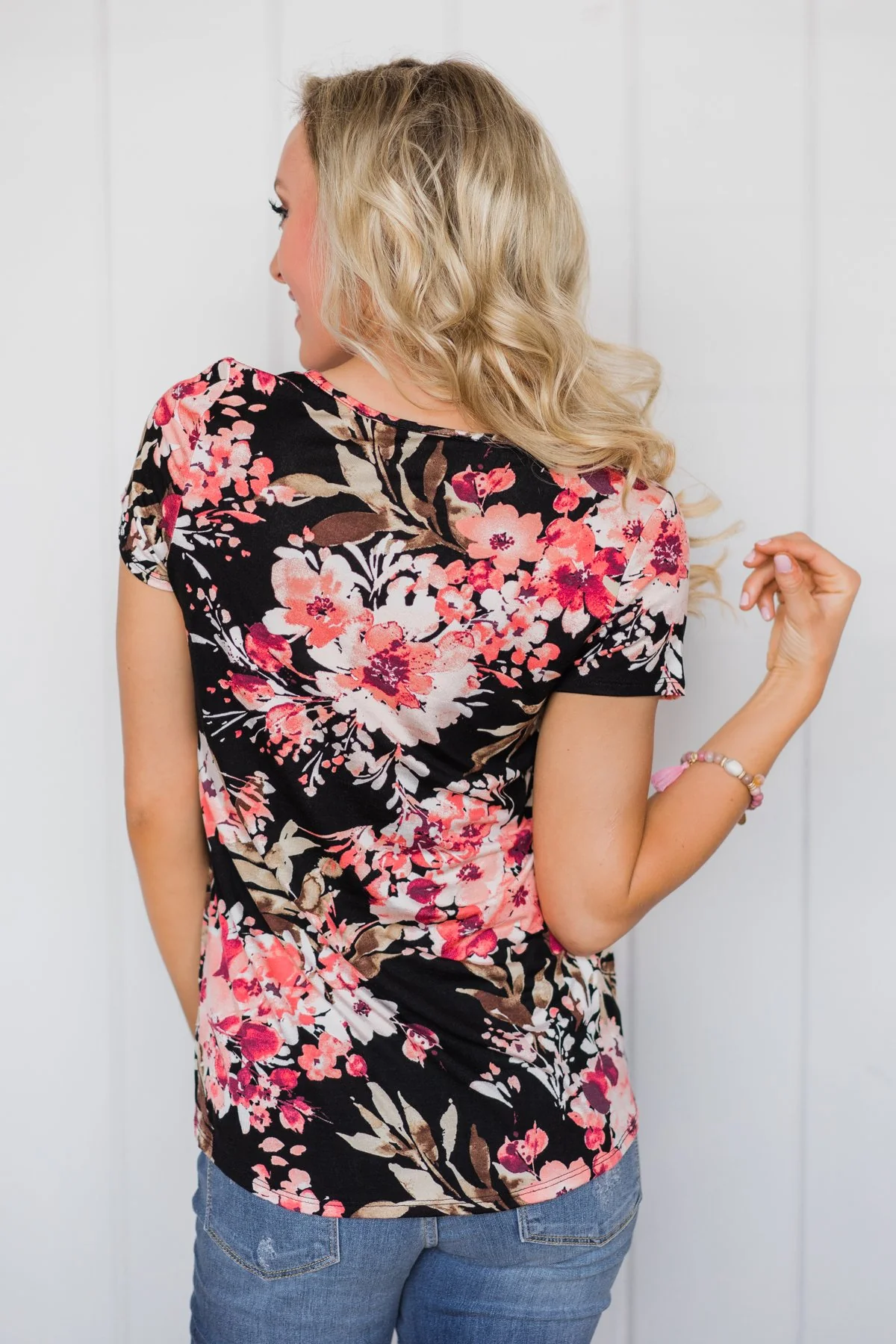 Floral All Day Criss-Cross Top- Black - Image 4