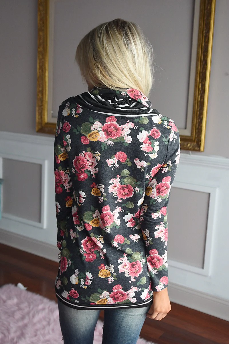 Floral and Stripes Cowl Neck Top - Image 3