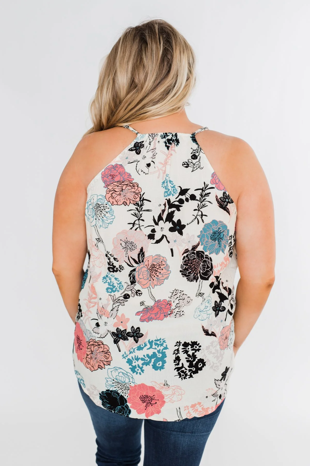 Floral Arrangement Wrap Tank Top- Ivory - Image 12