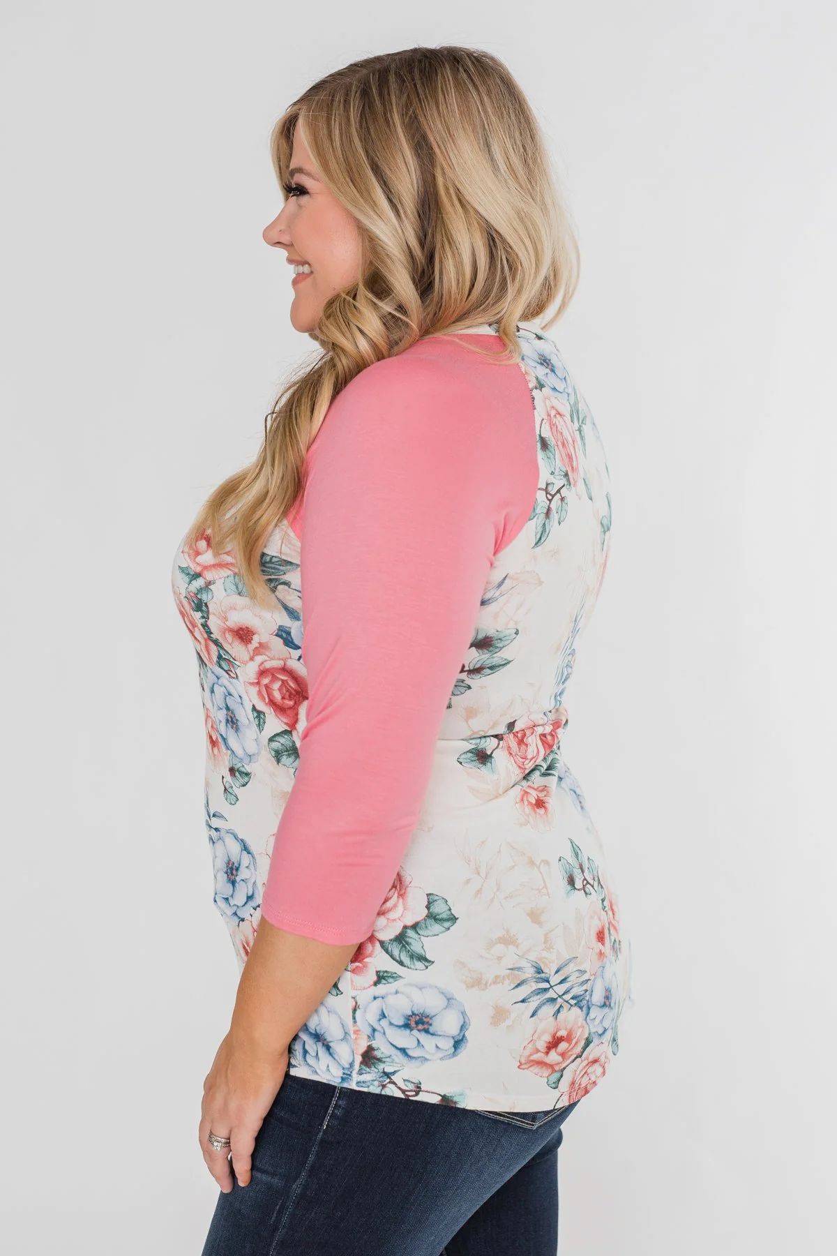 Floral Blessings 3/4 Sleeve Top- Ivory & Pink - Image 9