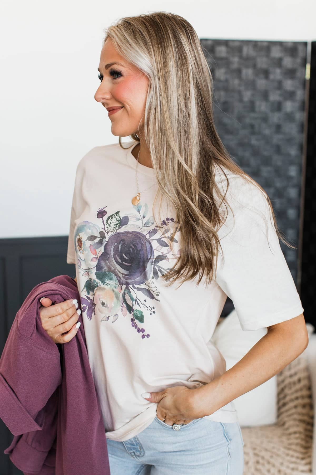 Floral Bouquet Graphic Tee- Cream - Image 3