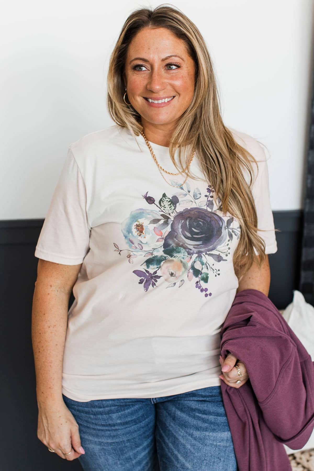 Floral Bouquet Graphic Tee- Cream - Image 4