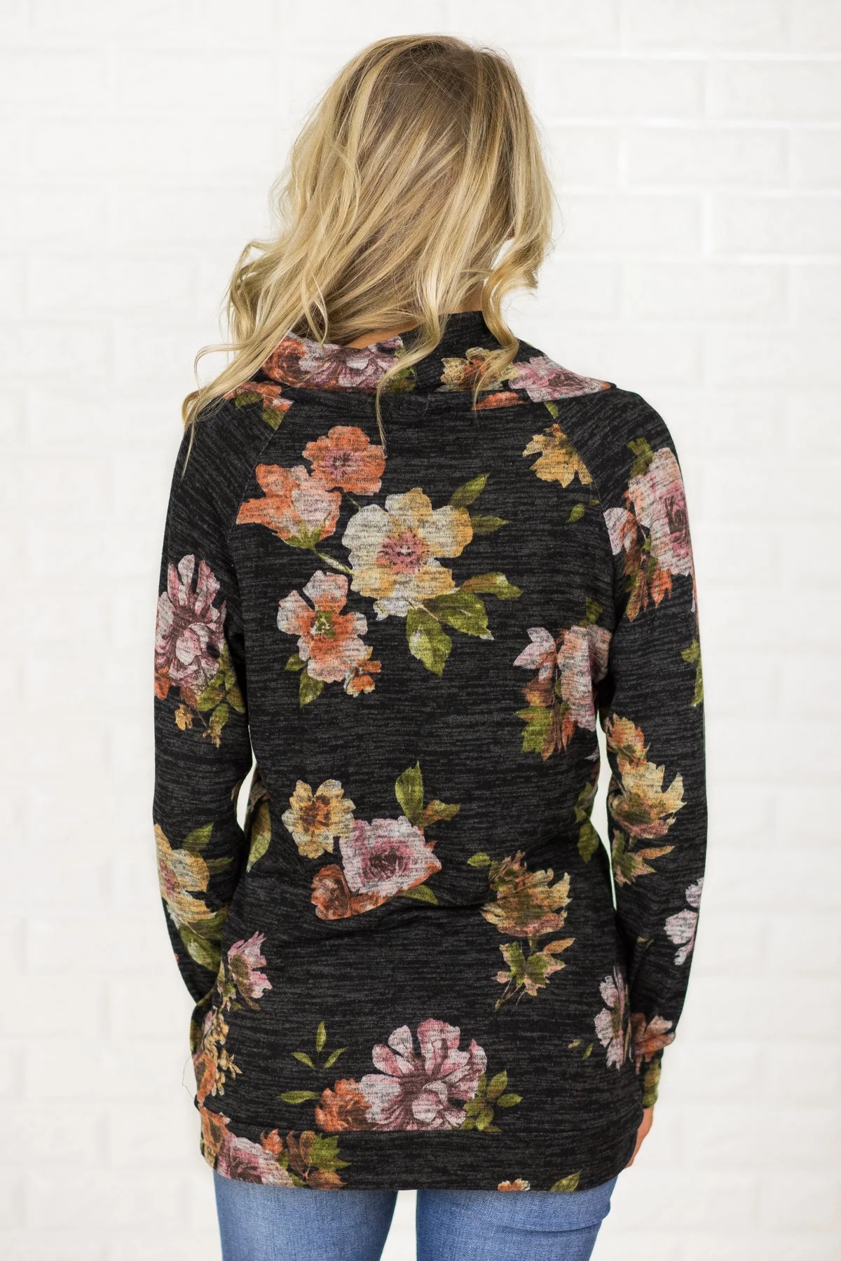 Floral Cowl Neck Tunic Top ~ Charcoal - Image 5