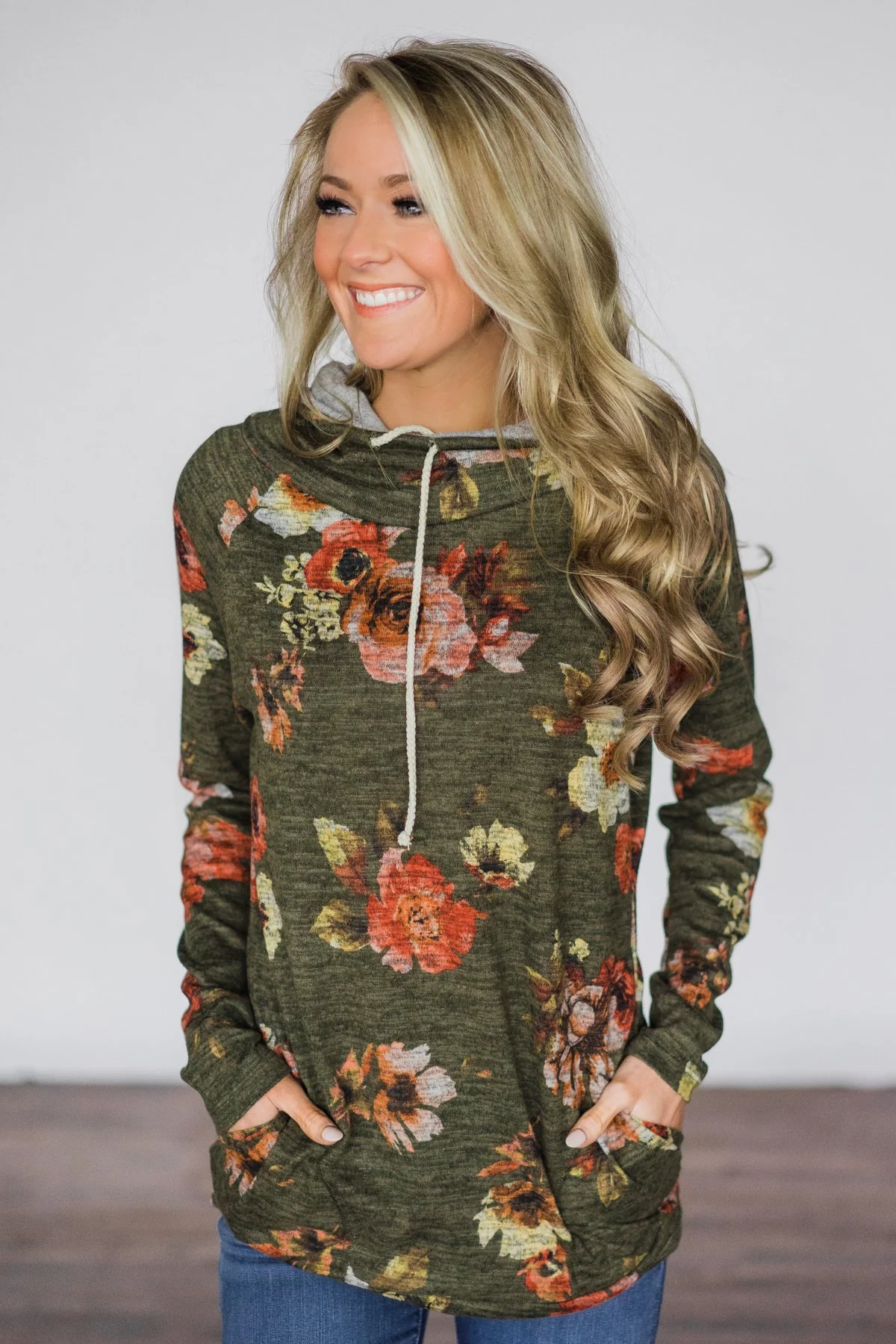 Floral Cowl Neck Tunic Top ~ Olive - Image 8