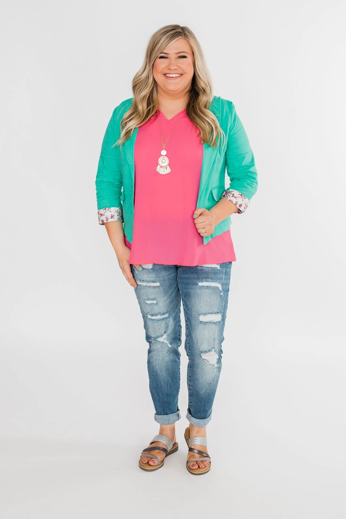 Floral Cuff Blazer - Mint - Image 3