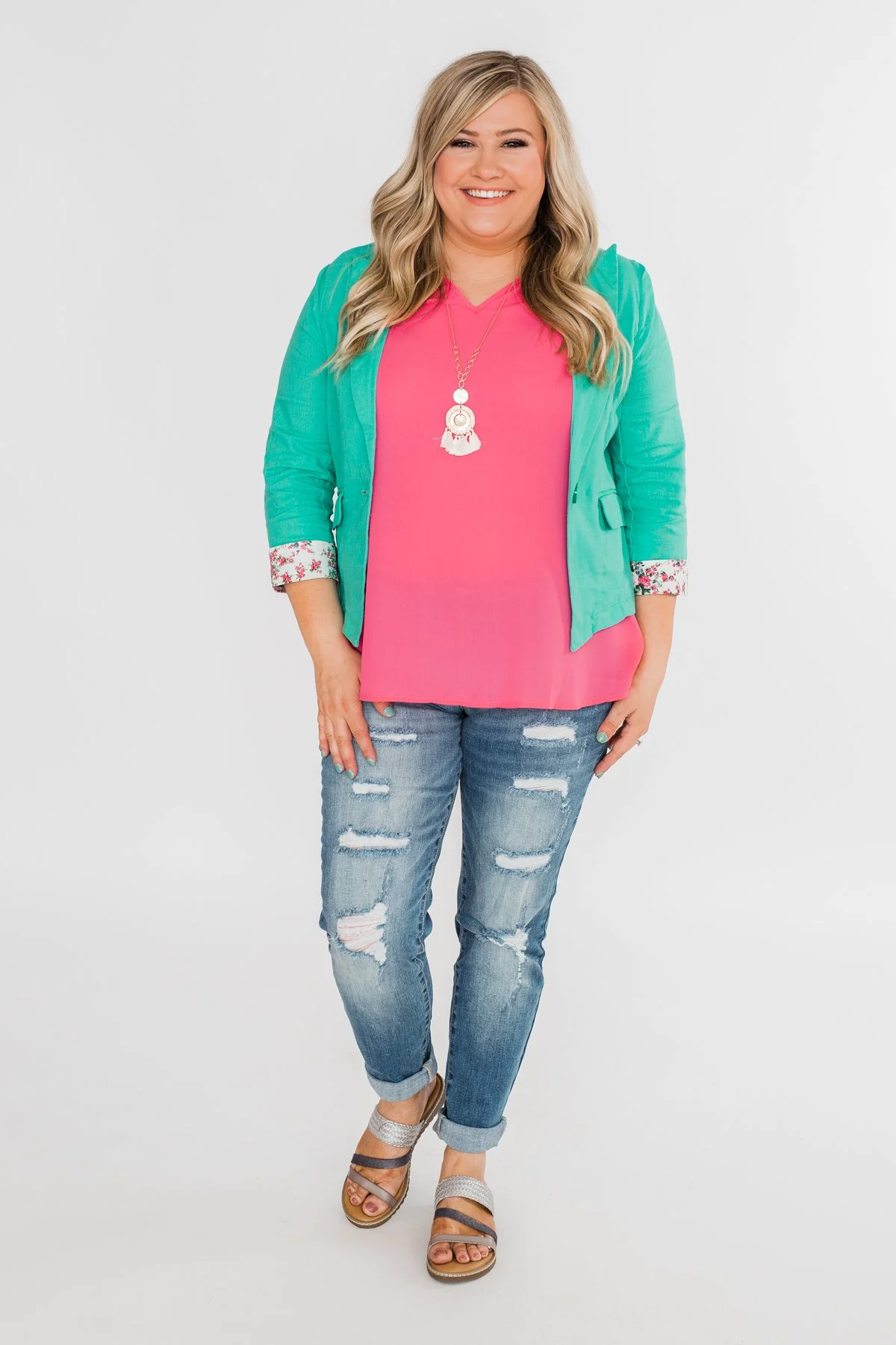 Floral Cuff Blazer - Mint - Image 5