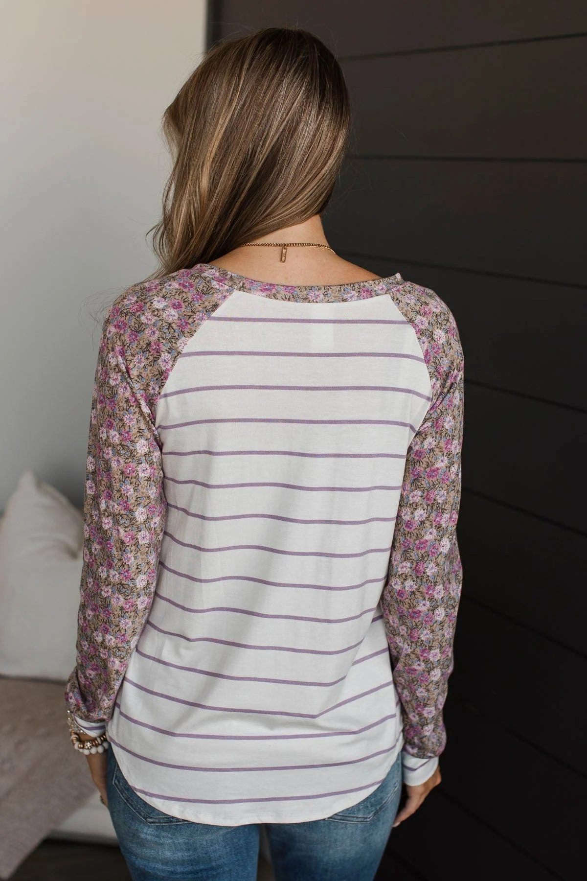 Floral Desires Long Sleeve Knit Top- Ivory & Purple - Image 8