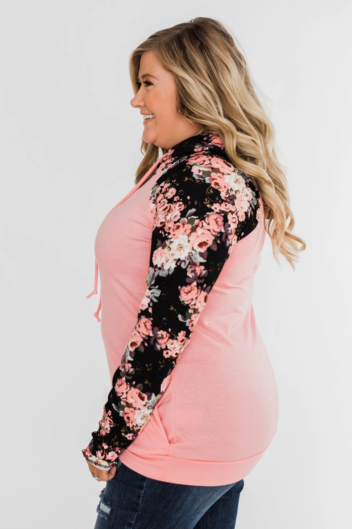Floral Double Hood Sweatshirt- Pink - Image 2