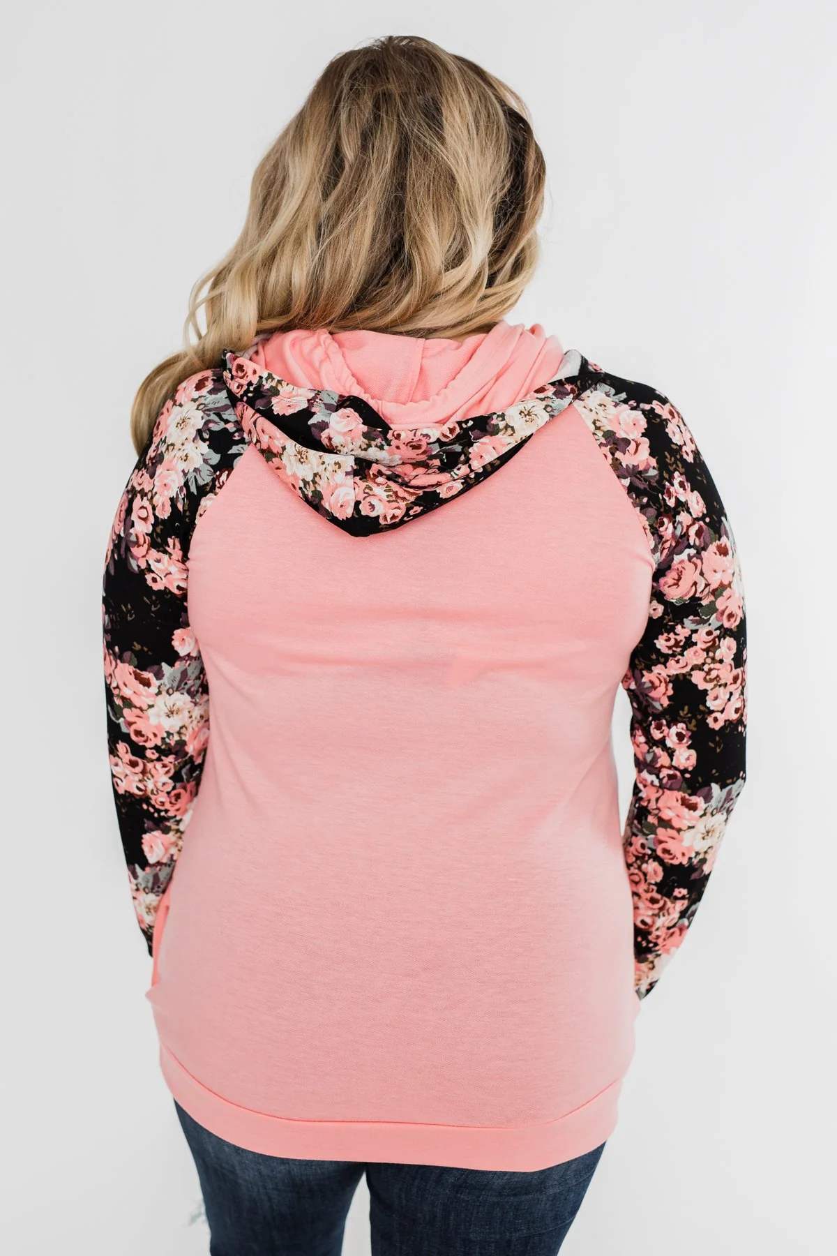 Floral Double Hood Sweatshirt- Pink - Image 3