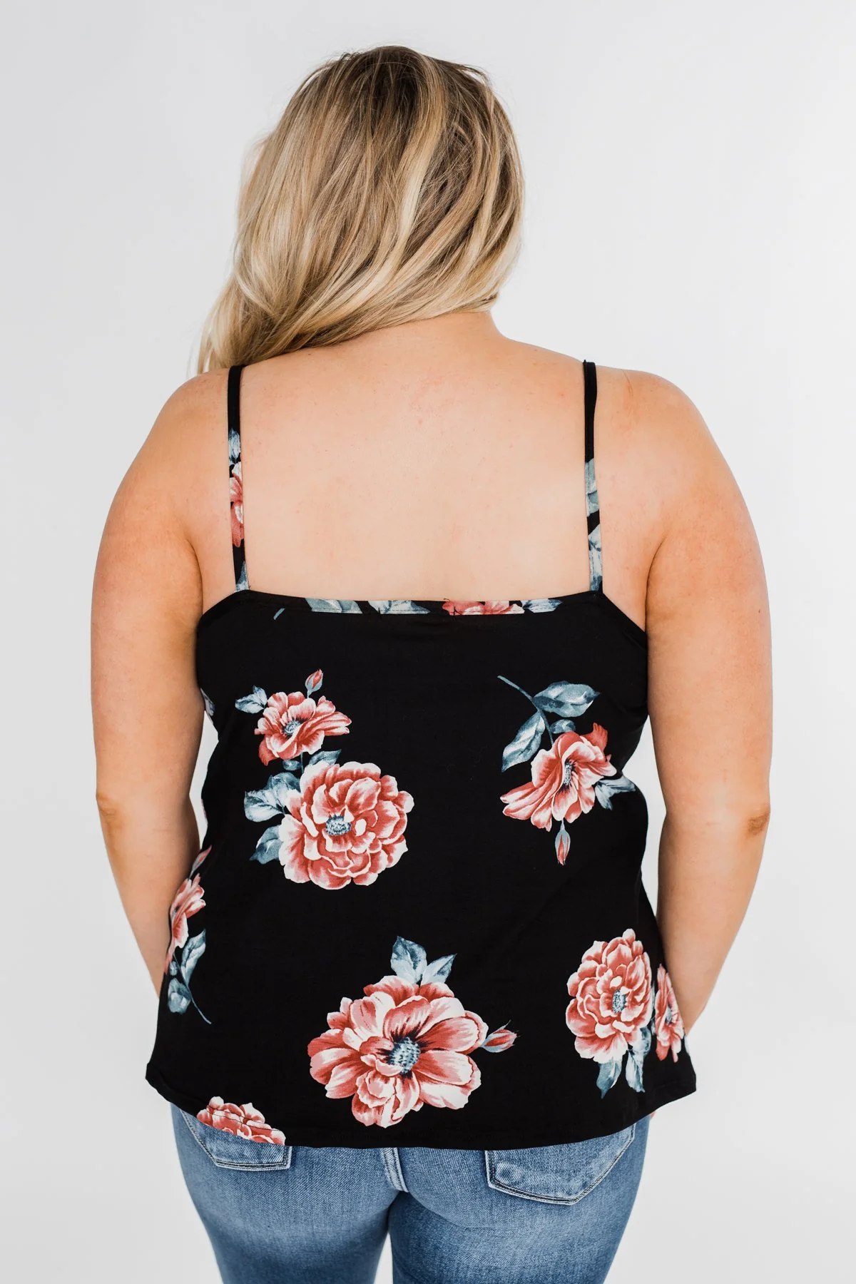 Floral Drape Neck Tank Top- Black - Image 14