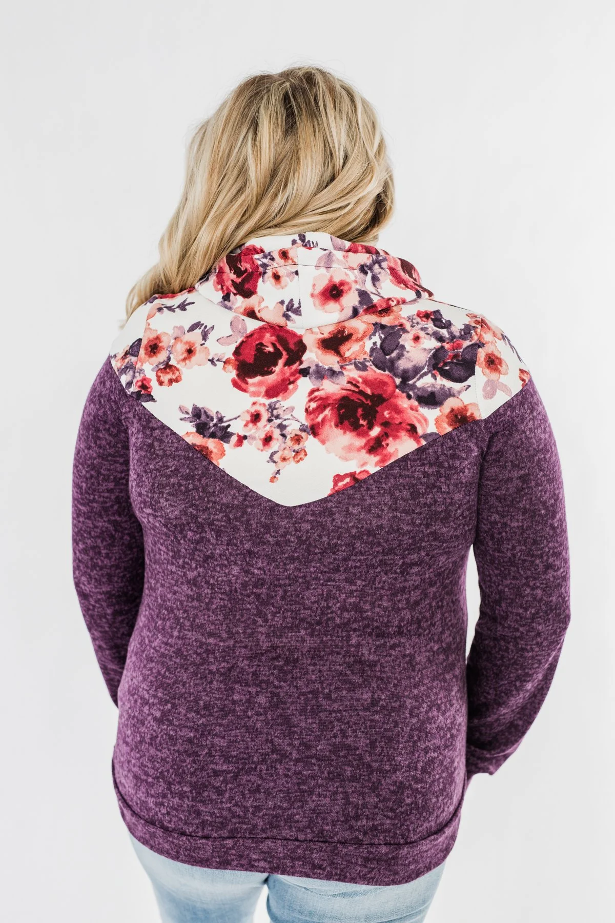 Floral Dreams Cowl Neck Hoodie- Eggplant - Image 10