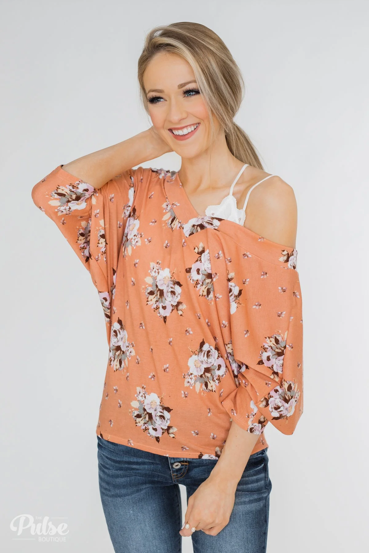 Floral Enchantment Dolman Top- Apricot - Image 5
