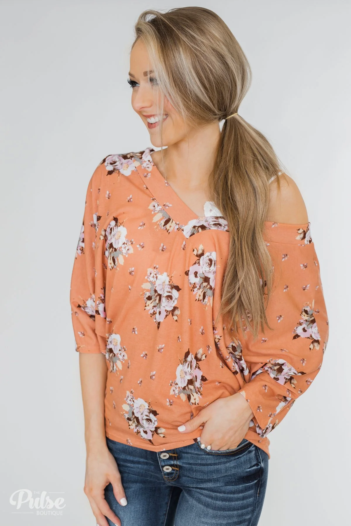 Floral Enchantment Dolman Top- Apricot - Image 8